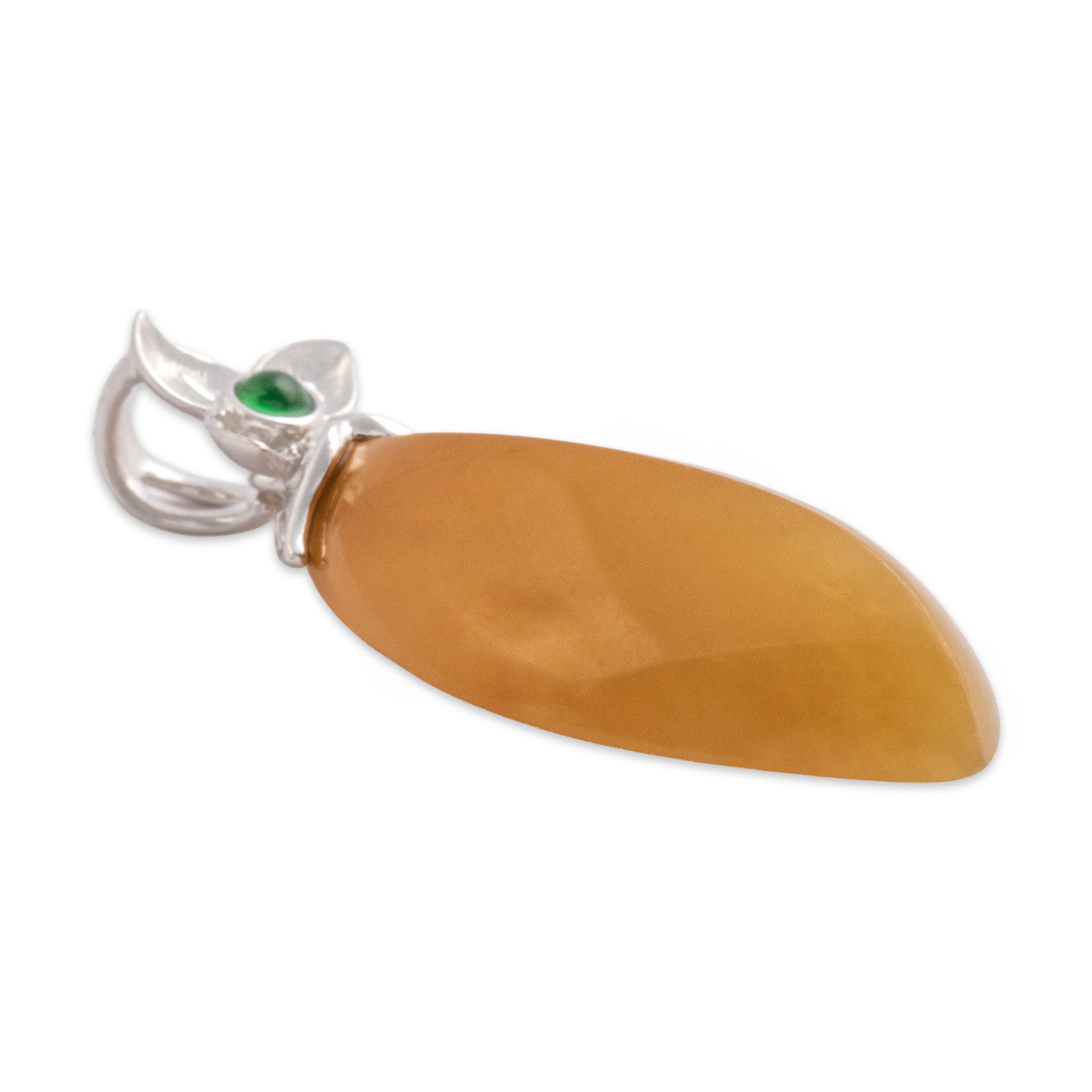 Estate 18k White Gold 10.46ct Yellow Jade Green Chalcedony Bold Naturalistic Leaf Pendant - Side view