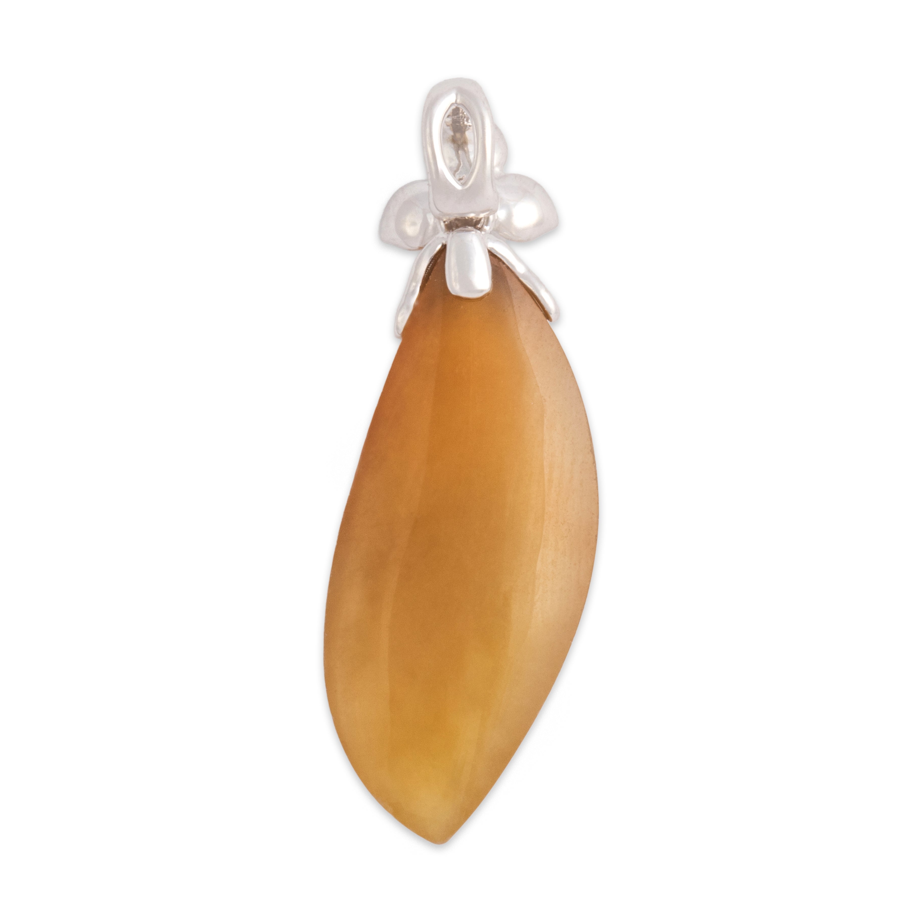 Estate 18k White Gold 10.46ct Yellow Jade Green Chalcedony Bold Naturalistic Leaf Pendant - Back view