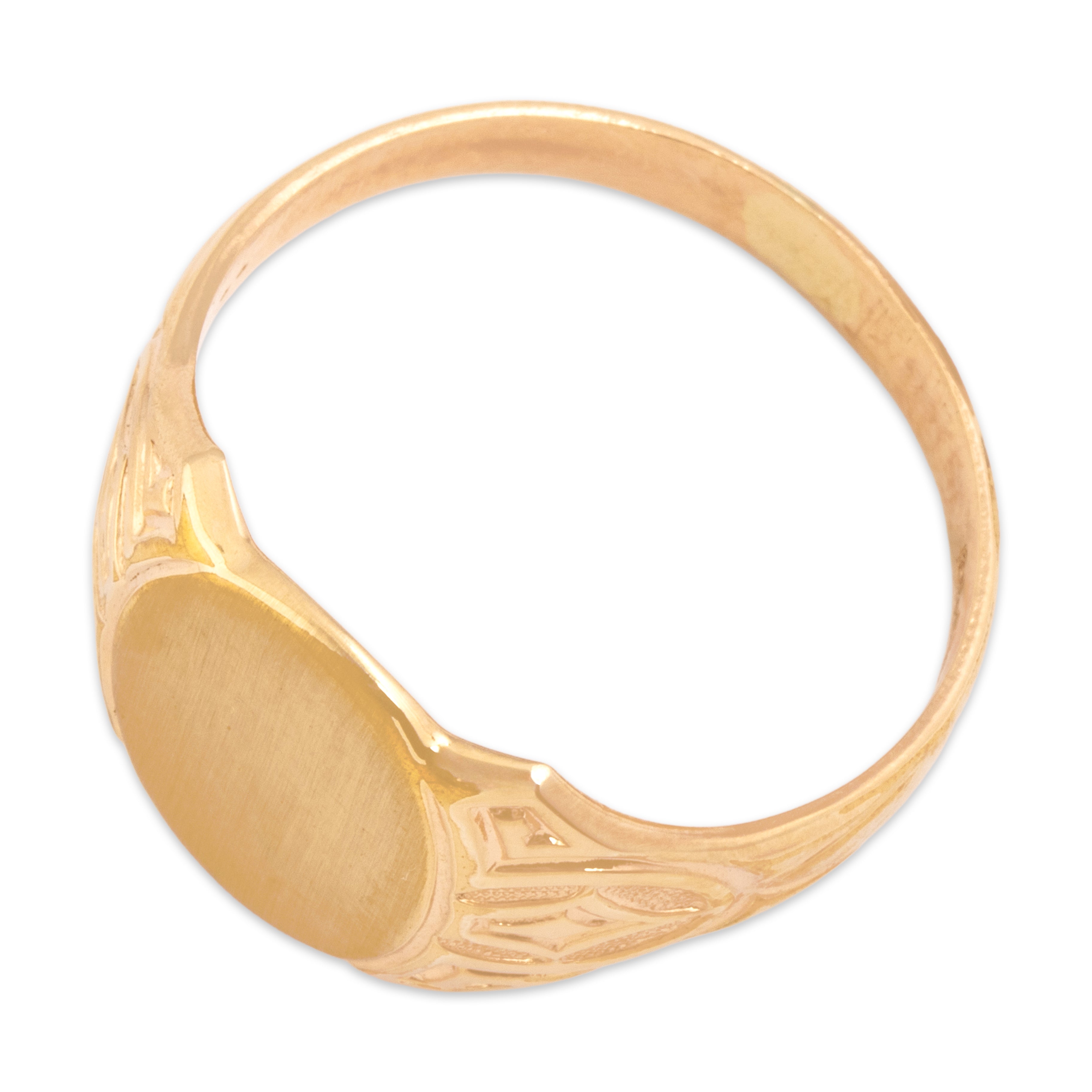 Antique 10k Rosy Yellow Gold Geometric Decorated Oval Signet Ring - Overall view
