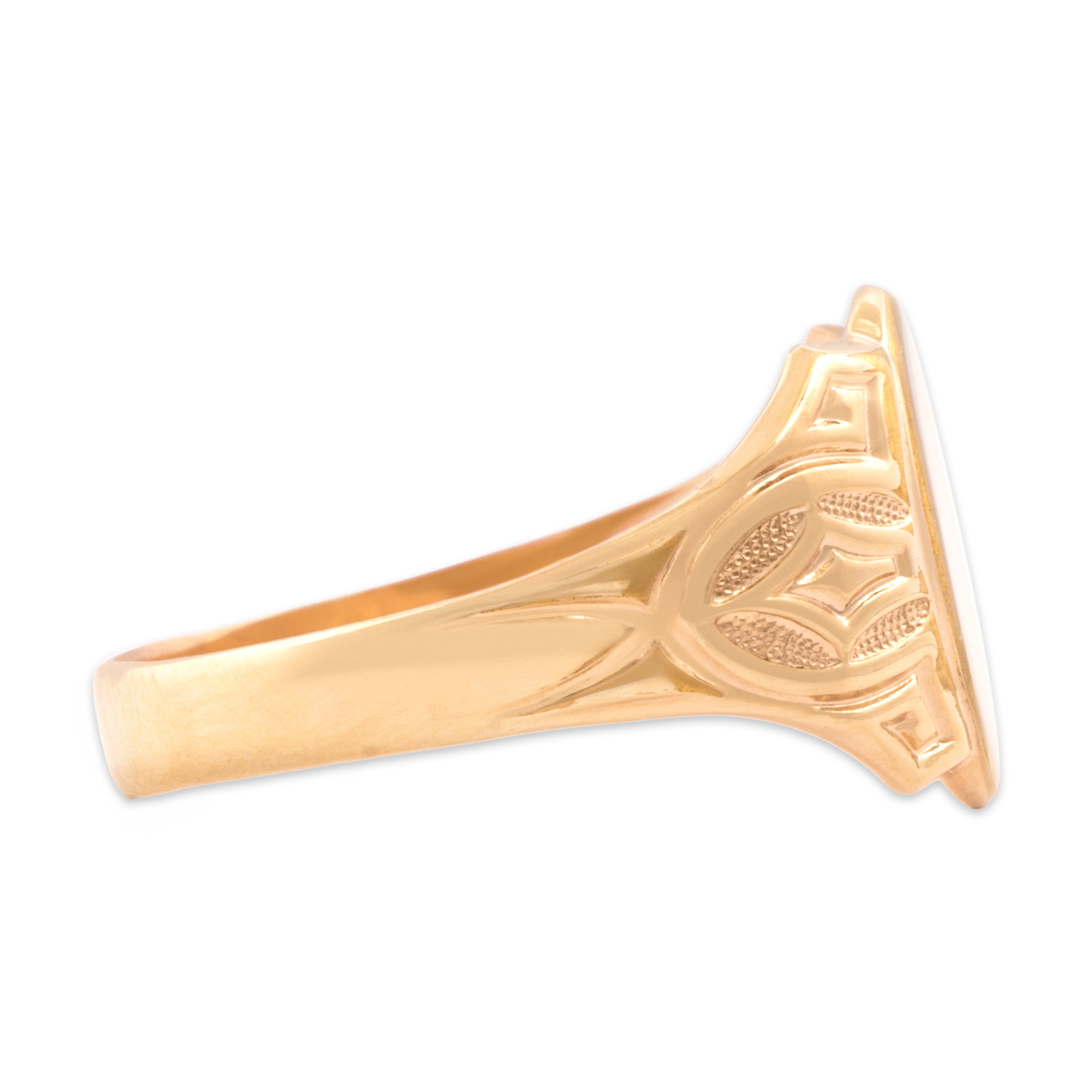 Antique 10k Rosy Yellow Gold Geometric Decorated Oval Signet Ring - Side view