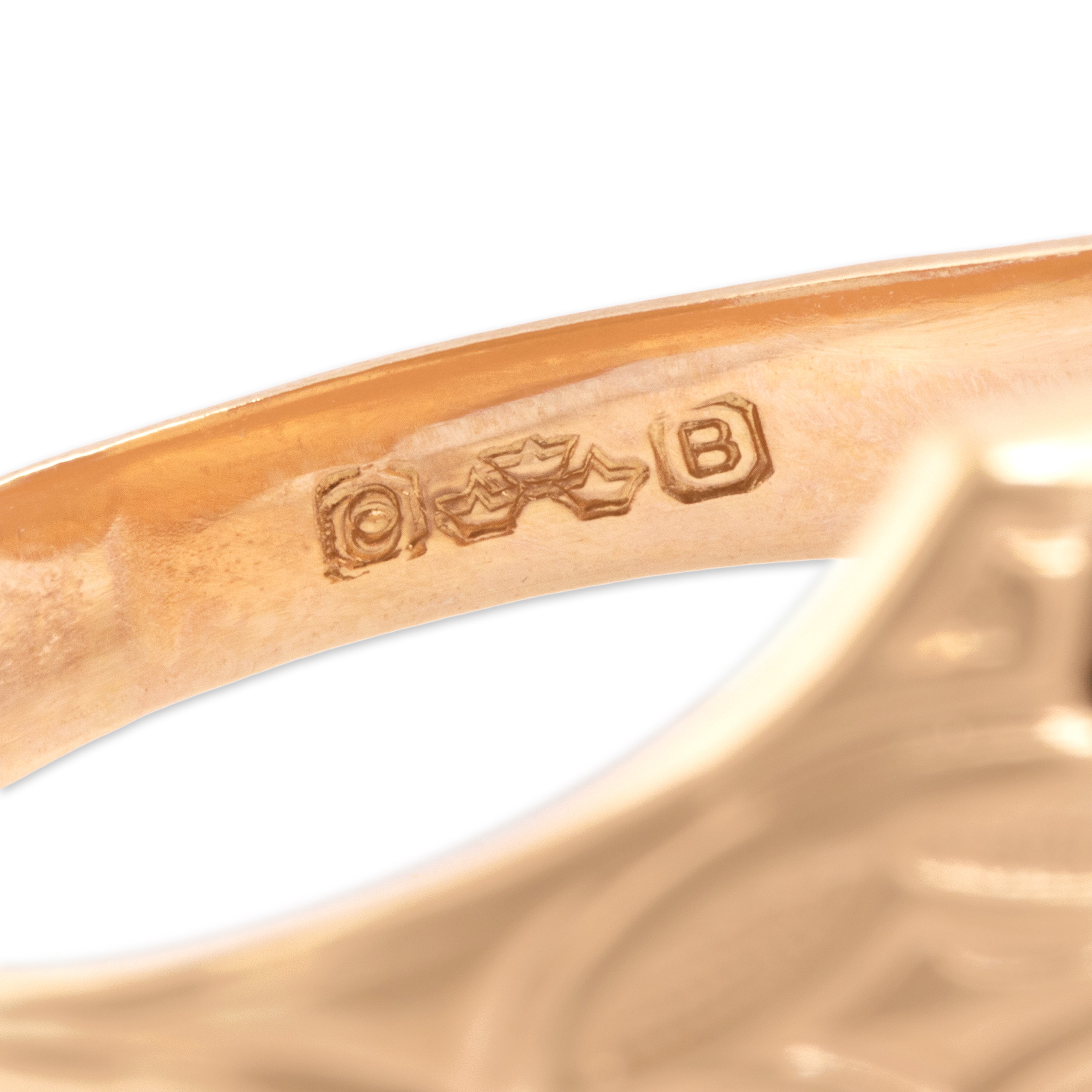Antique 10k Rosy Yellow Gold Geometric Decorated Oval Signet Ring - Hallmark view