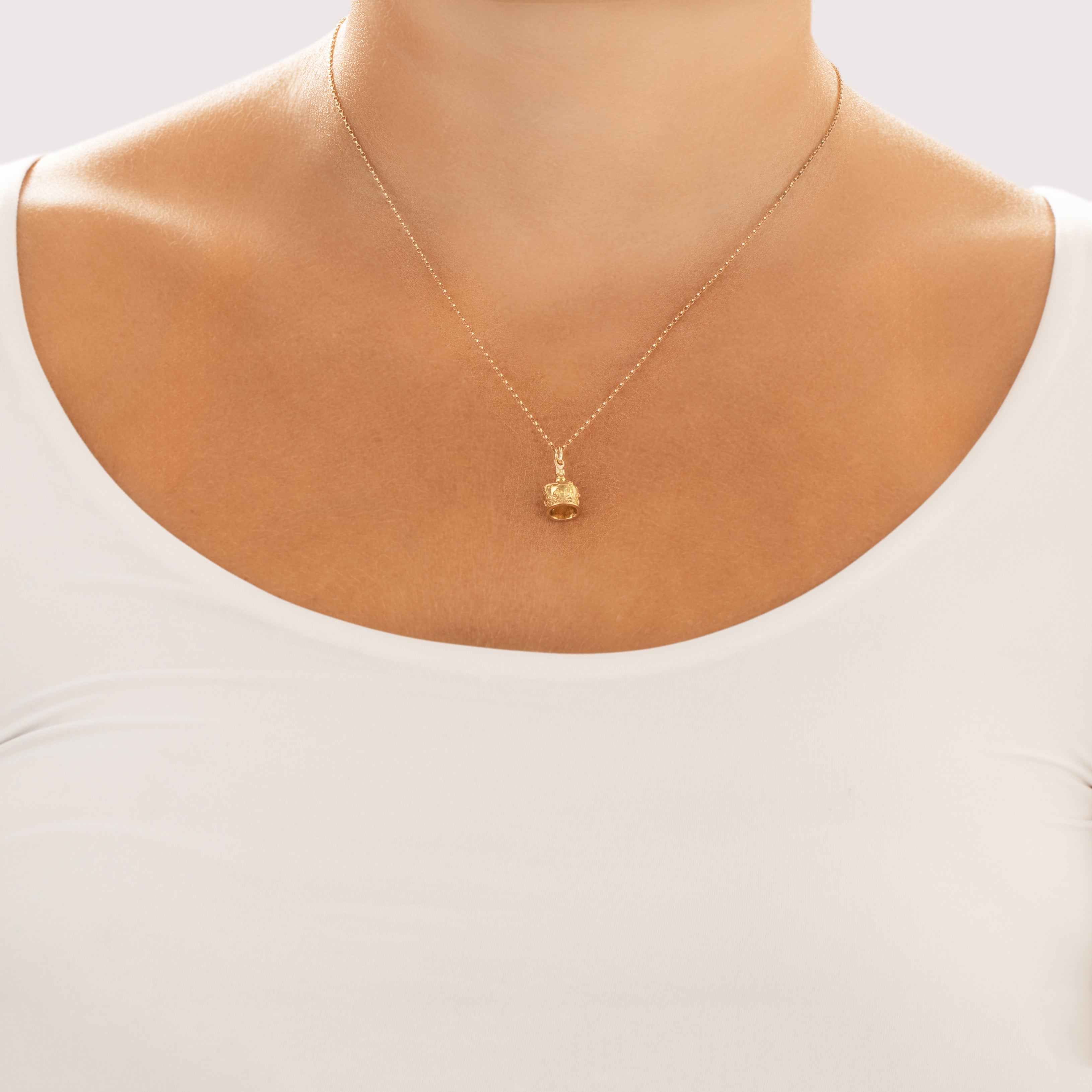 Vintage English 9k Yellow & Rosy Yellow Gold Regal St. Edward's Crown Charm / Pendant - On model view
