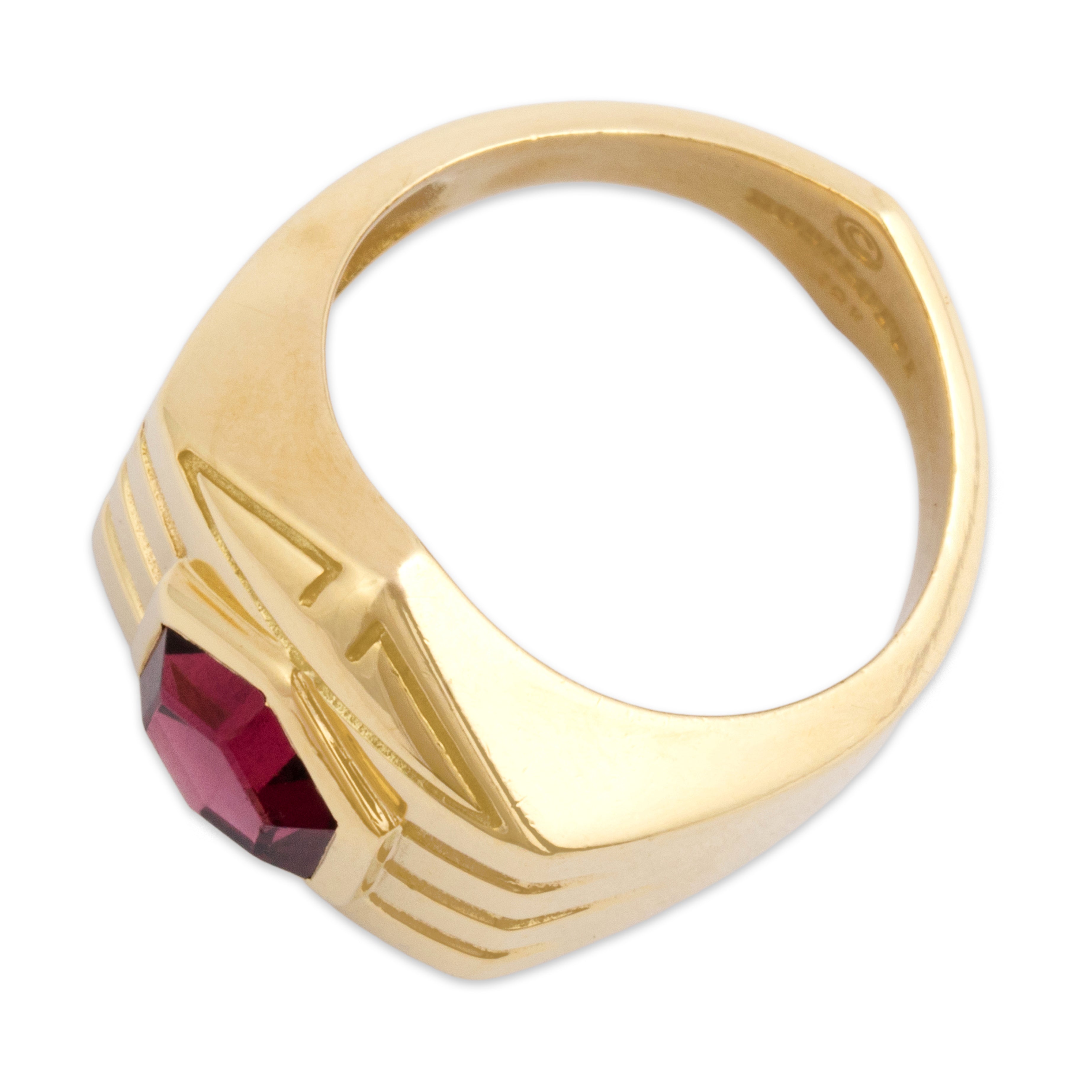 Vintage Heavy 18k Yellow Gold 2.13ct Pink Garnet Bold Ribbed Hexagonal Ring - Overall view
