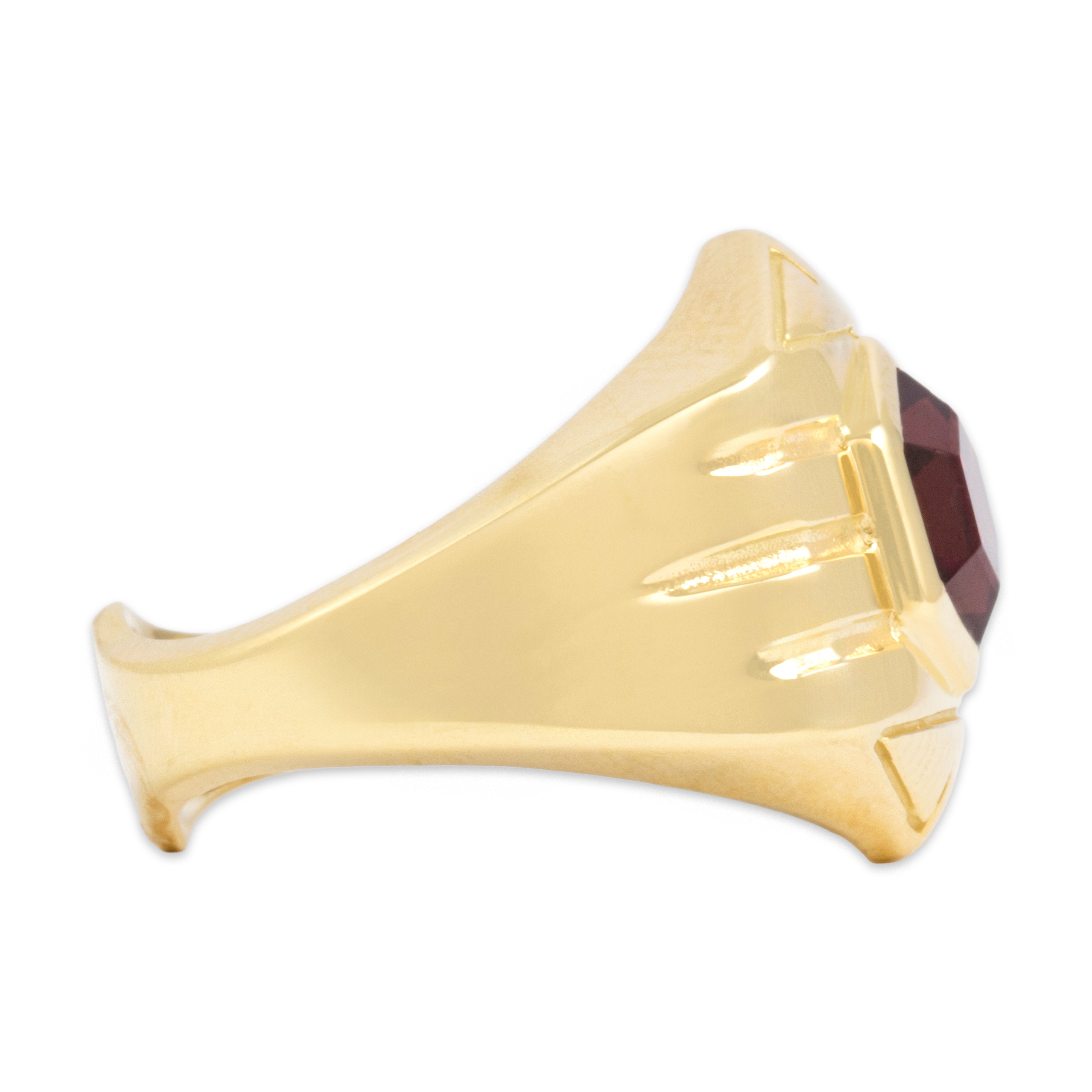 Vintage Heavy 18k Yellow Gold 2.13ct Pink Garnet Bold Ribbed Hexagonal Ring - Side view