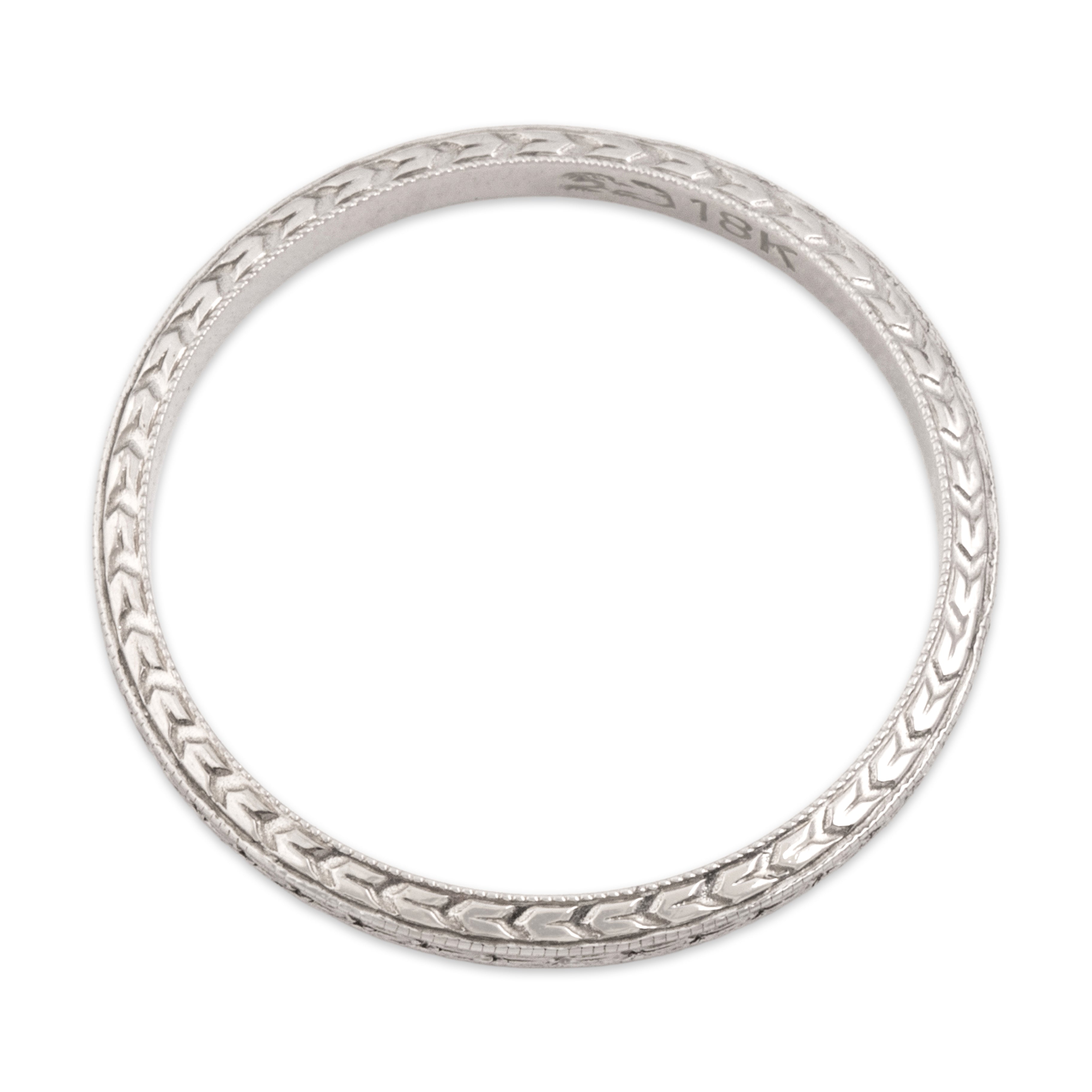 Antique 18k White Gold Dynamic Geometric Eternity Band Ring - detail view #1