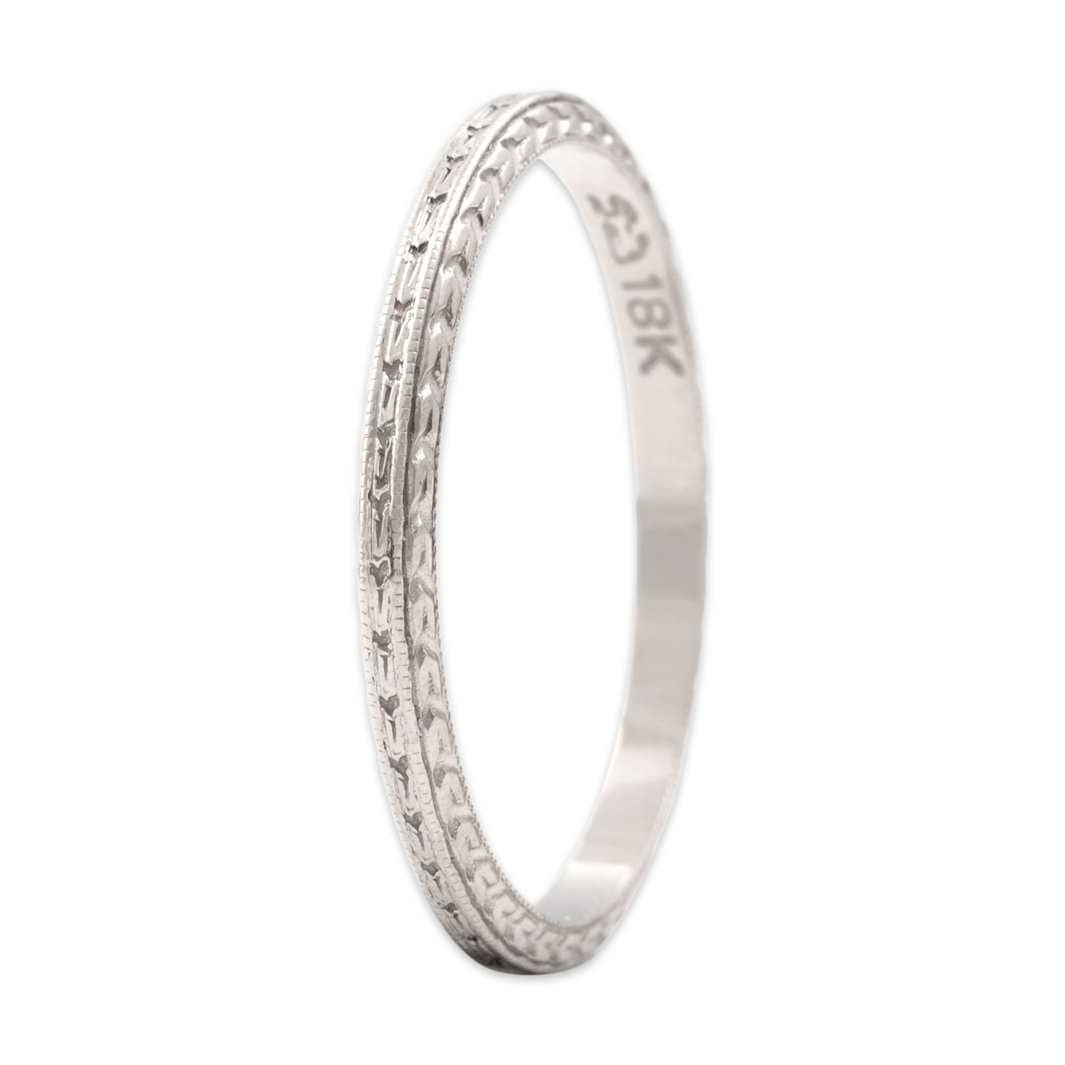 Antique 18k White Gold Dynamic Geometric Eternity Band Ring - Overall view