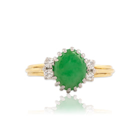 Vintage 18k Yellow & White Gold 1.43ct Jade Diamond Bright Ring 7.50