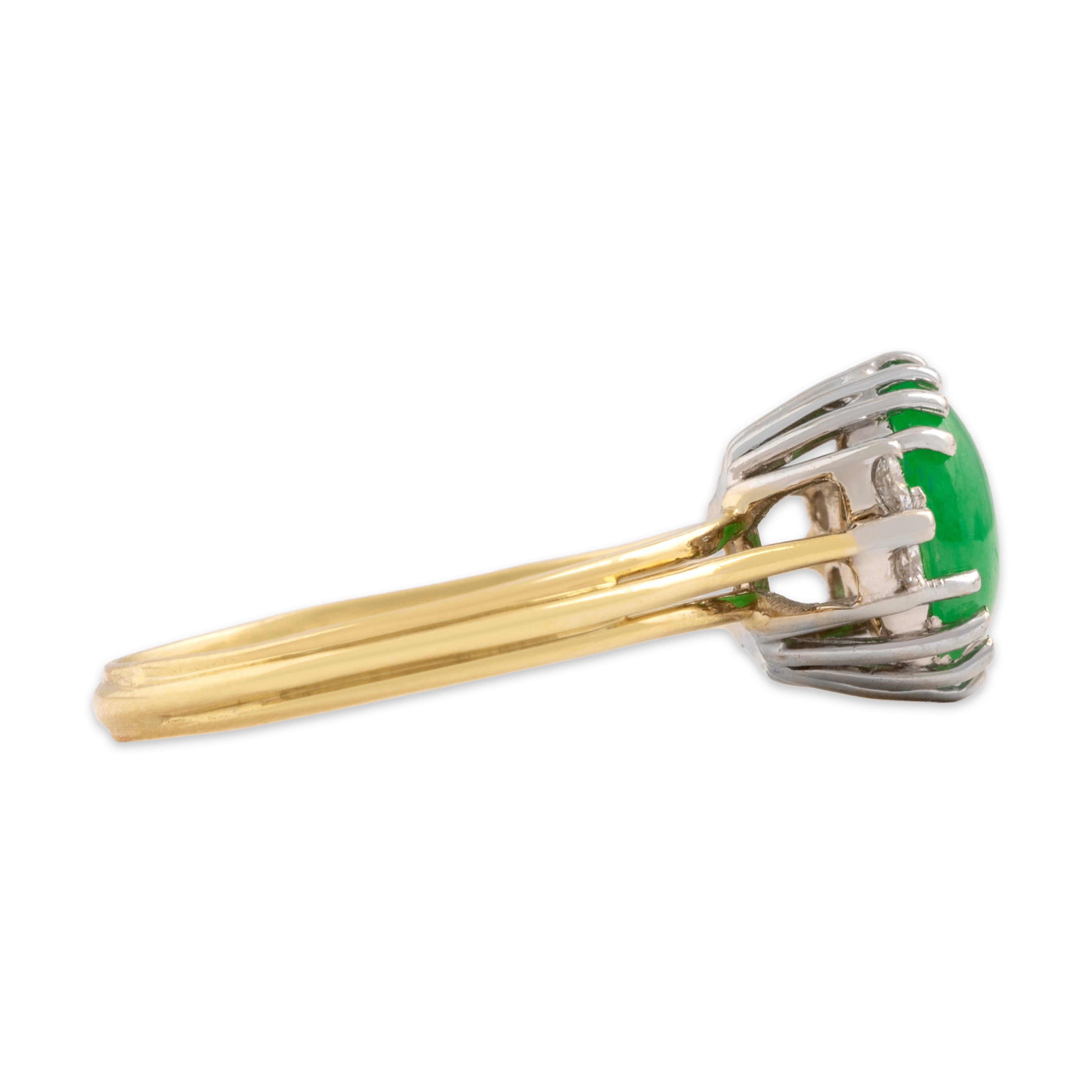 Vintage 18k Yellow & White Gold 1.43ct Jade Diamond Sparkling Duo Accented Ring - Side view
