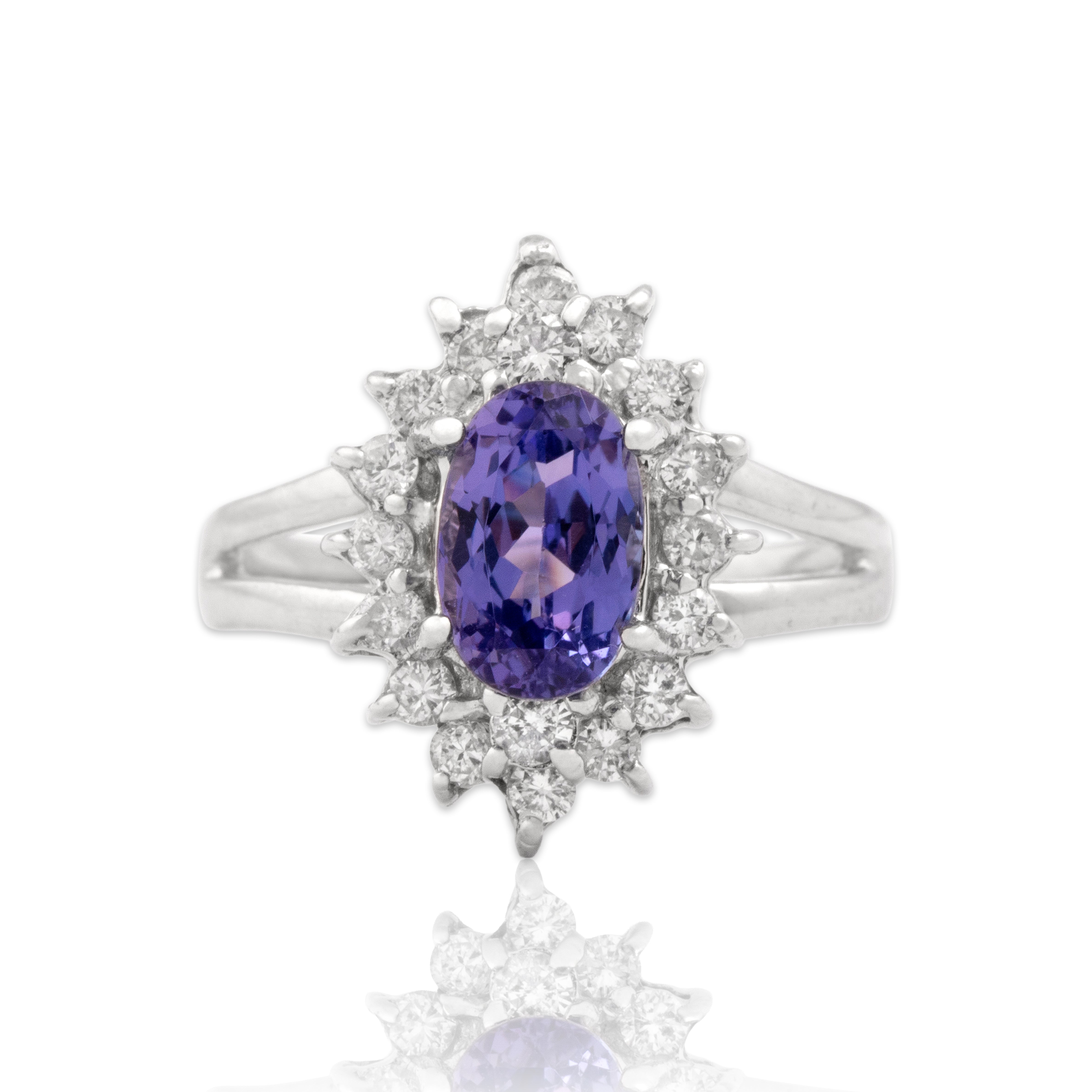 Vintage 18k White Gold [Custom Carat] Dazzling Accented Oval Ring - Close-up view
