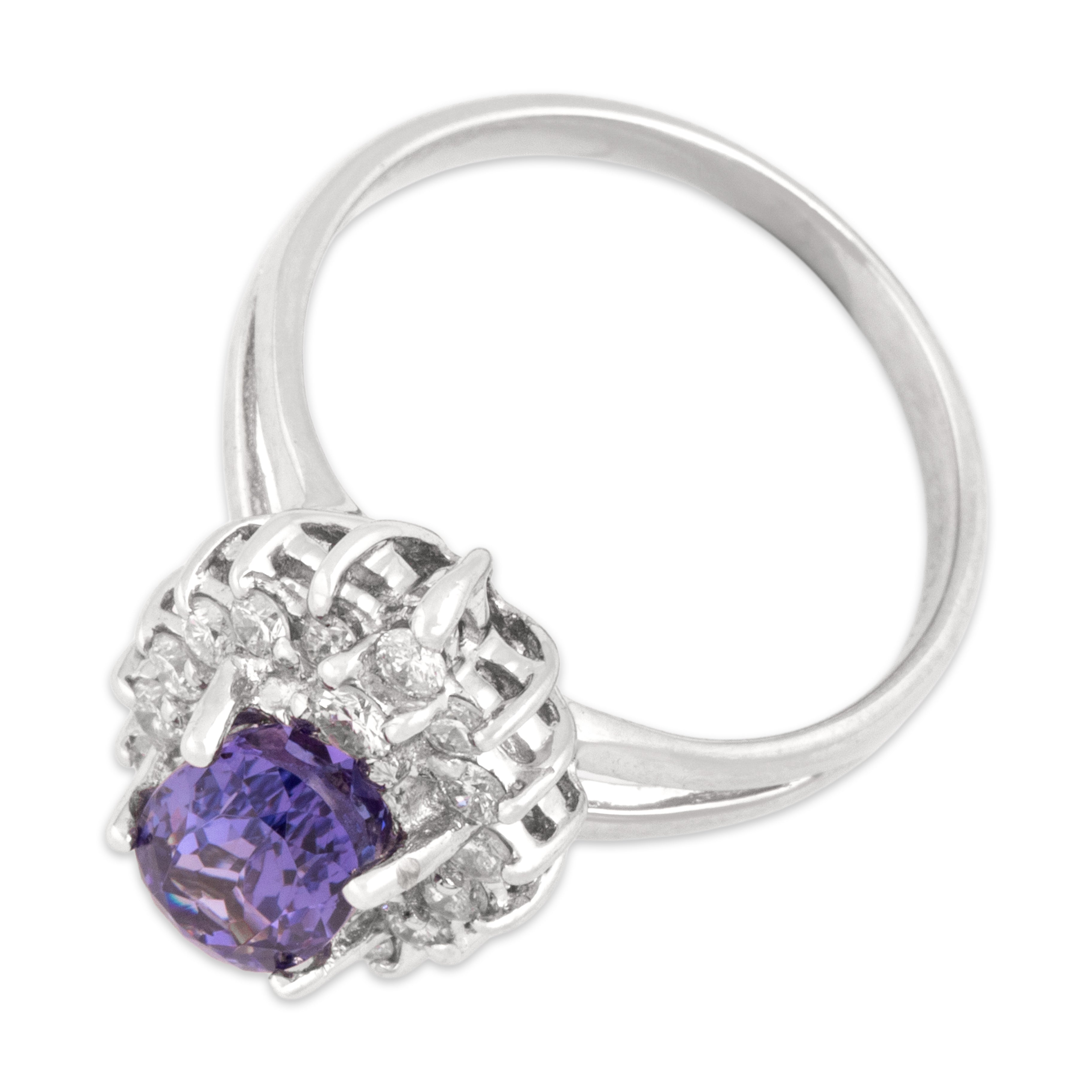 Vintage 18k White Gold 1ct Tanzanite Diamond Dazzling Accented Oval Ring 6.50