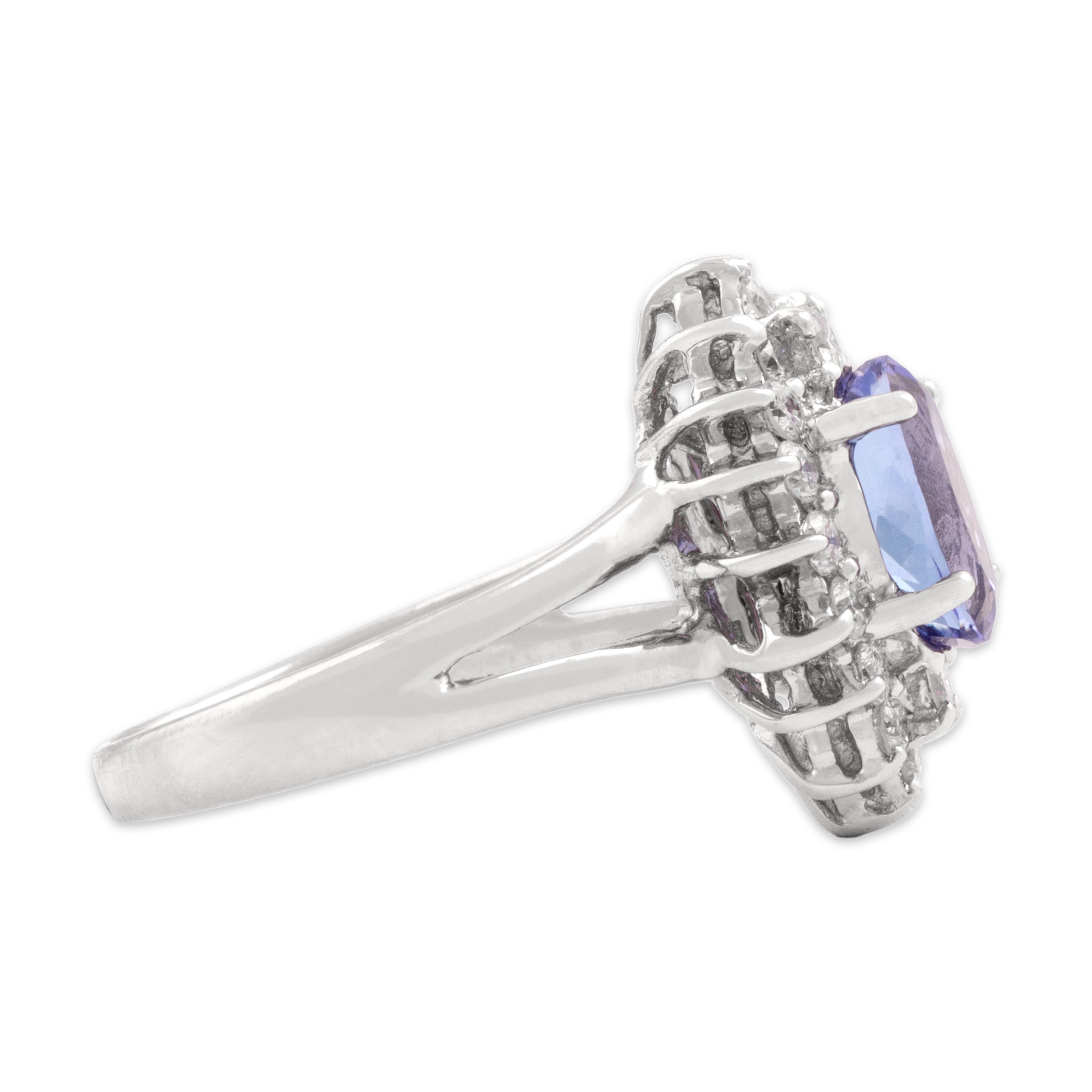 Vintage 18k White Gold 1ct Tanzanite Diamond Dazzling Accented Oval Ring 6.50