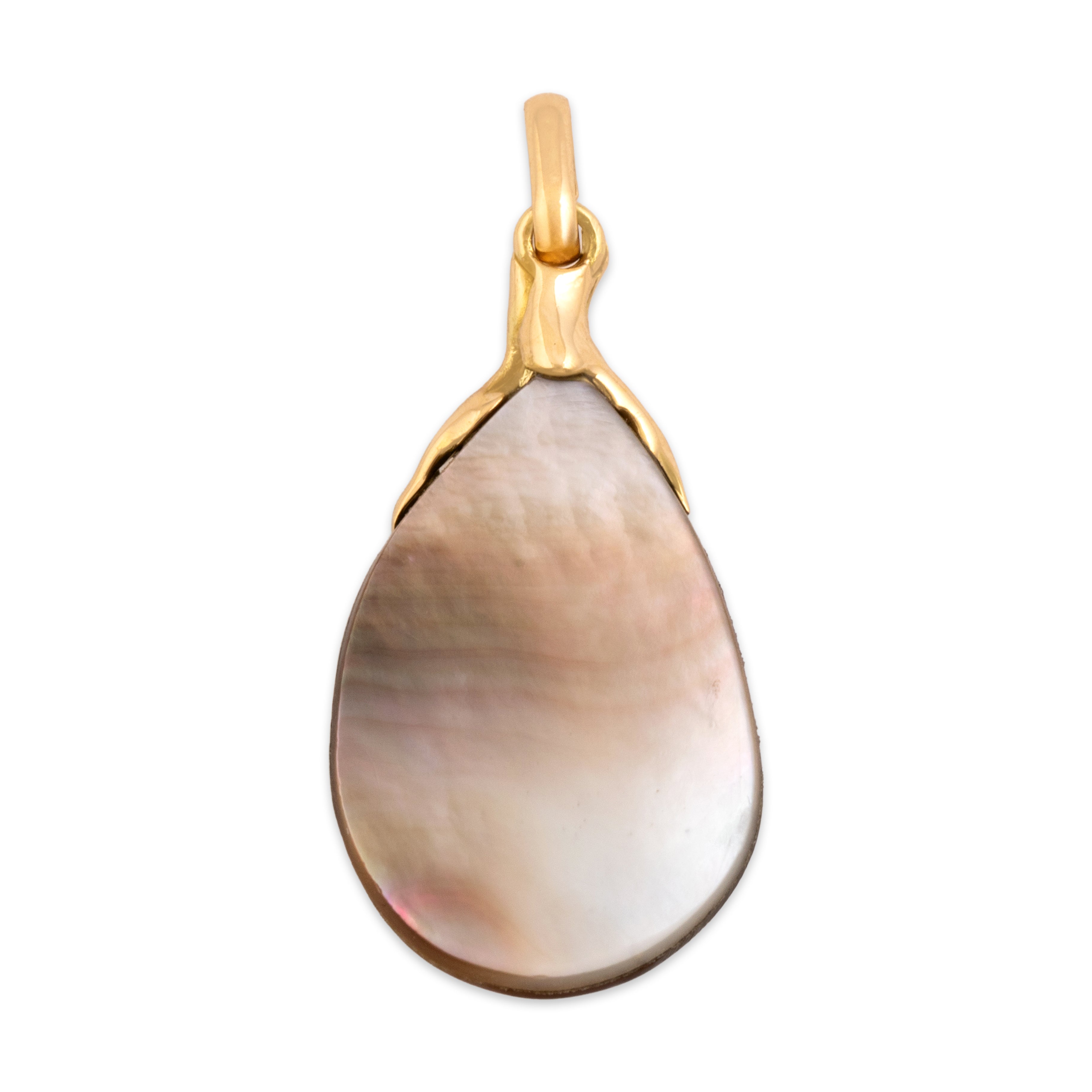 Vintage 18k Yellow Gold Abalone Iridescent Oceanic Pendant - Back view