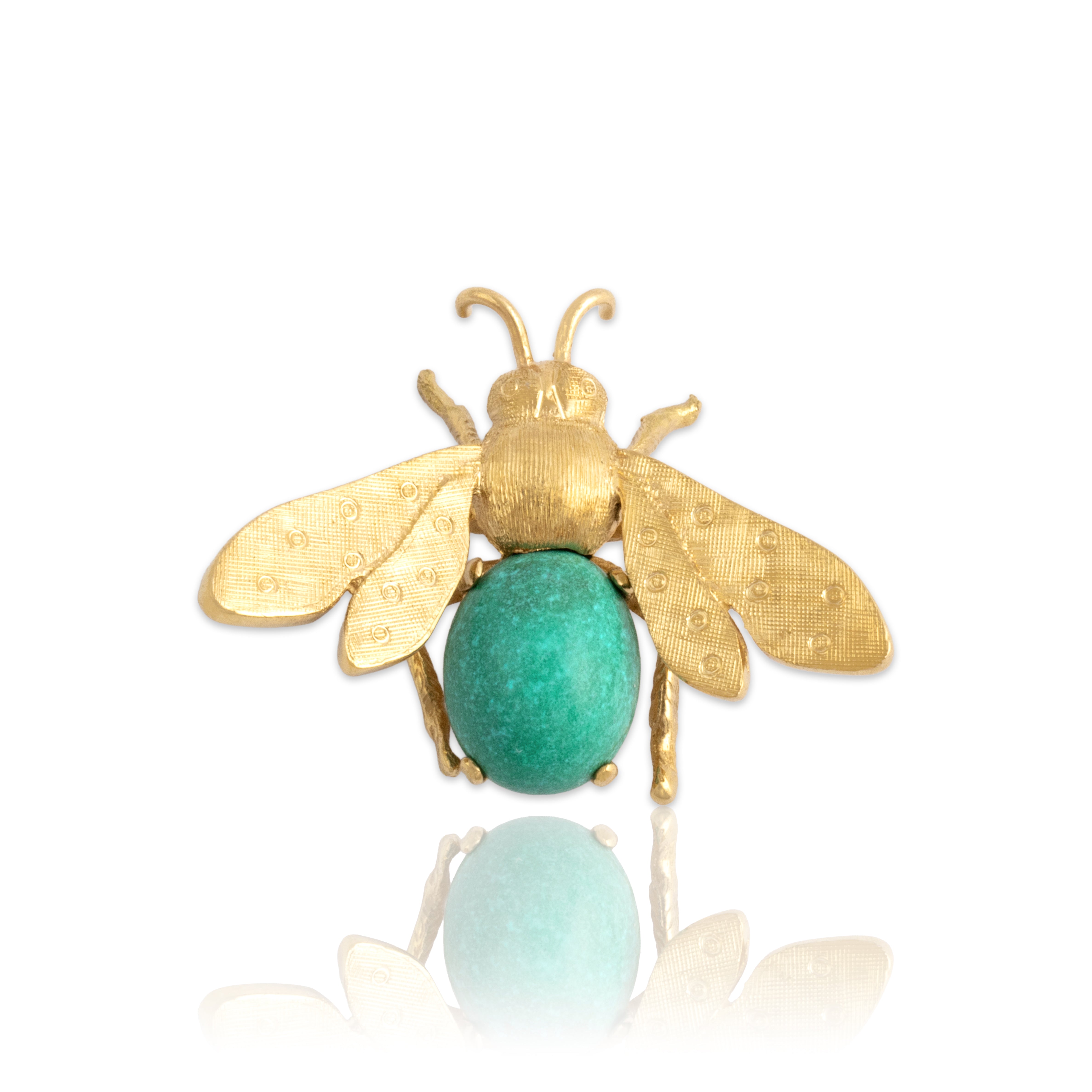 Vintage Italian 18k Yellow Gold 4.02ct Turquoise Polka Dot Insect Brooch / Pin