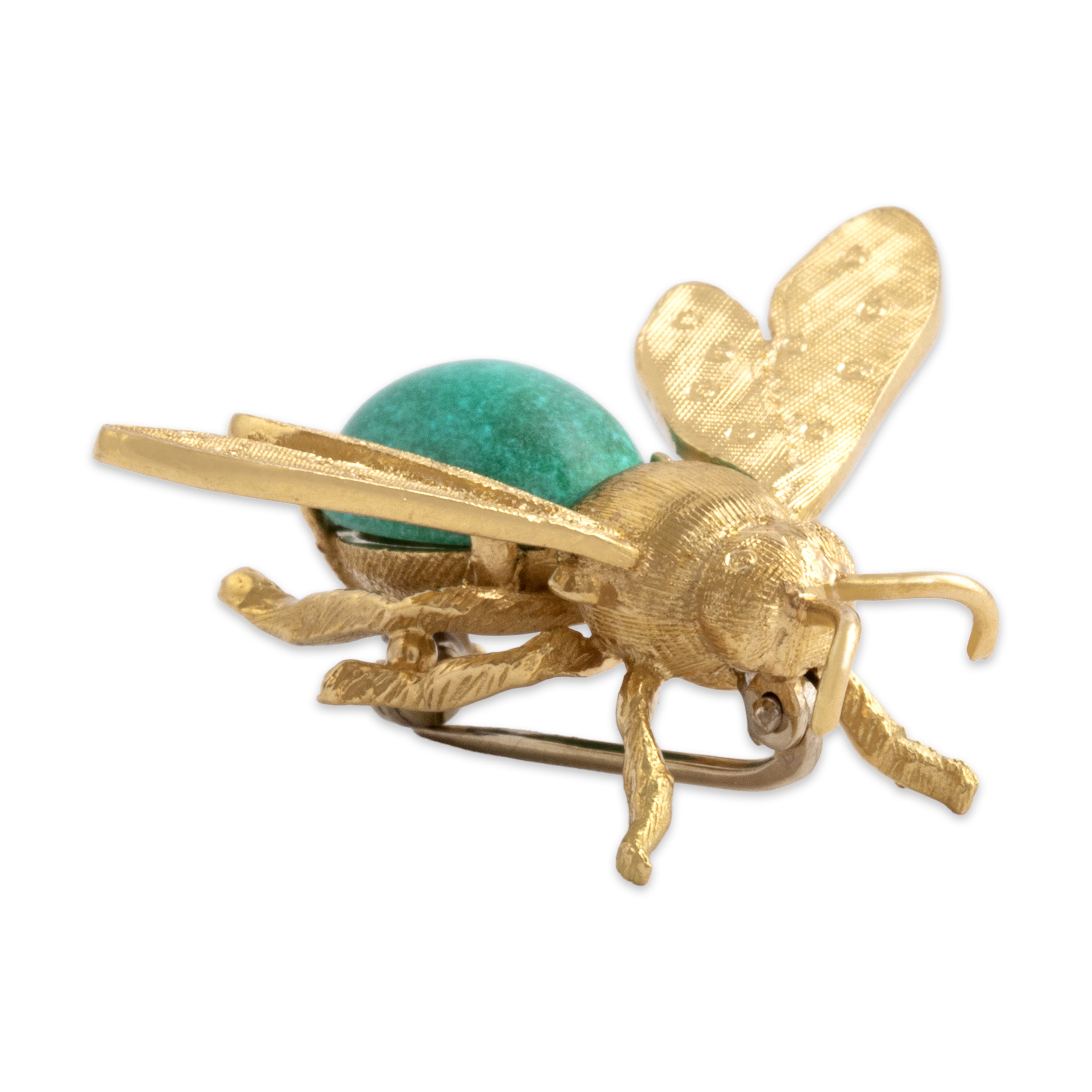 Vintage Italian 18k Yellow Gold 4.02ct Turquoise Polka Dot Insect Brooch / Pin
