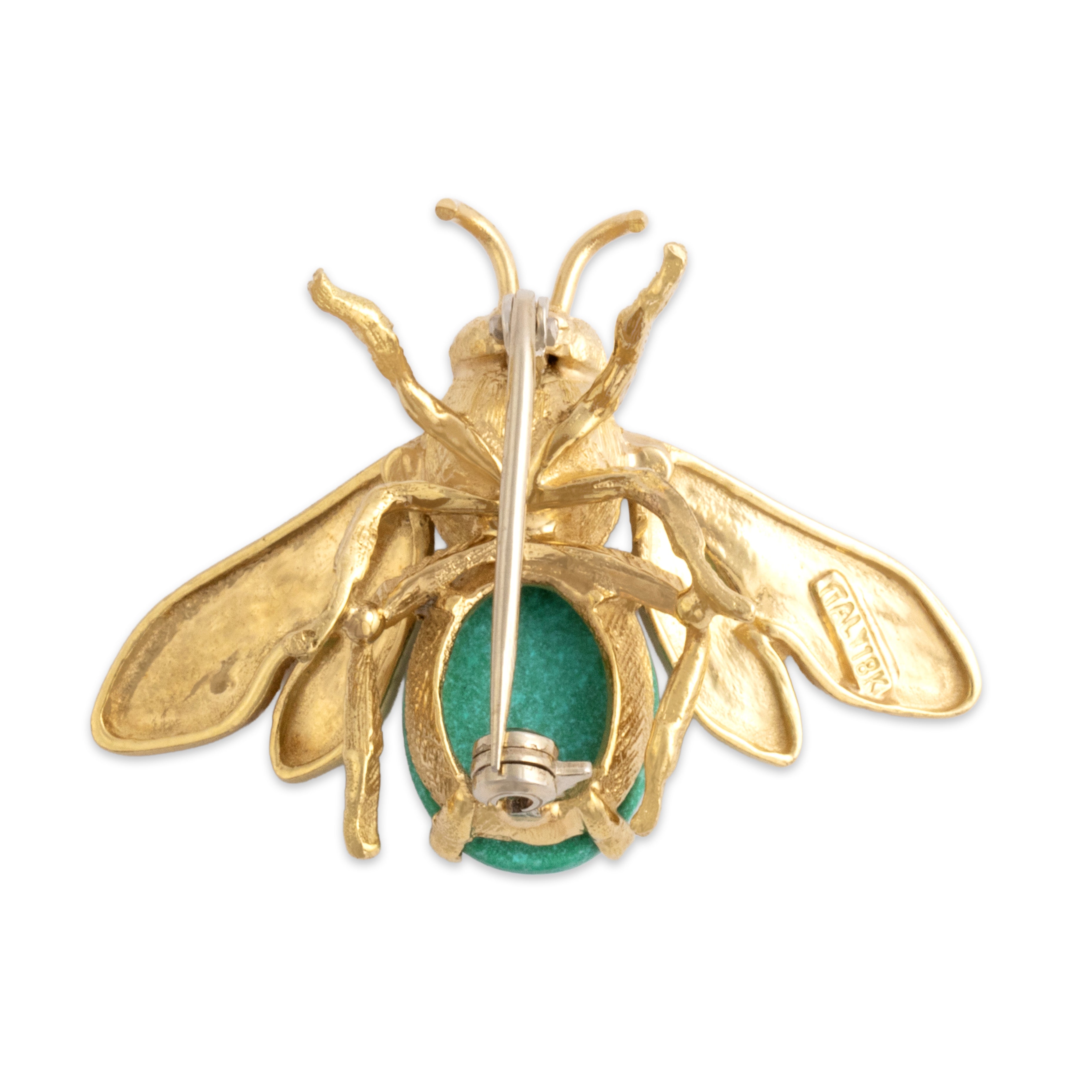 Vintage Italian 18k Yellow Gold 4.02ct Turquoise Polka Dot Insect Brooch / Pin