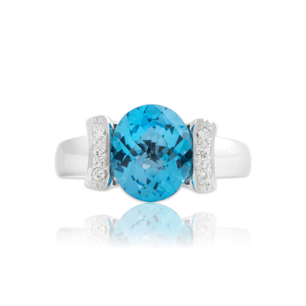 Vintage 14k White Gold 2.86ct Blue Topaz Diamond Tension-Set Ring 7.25