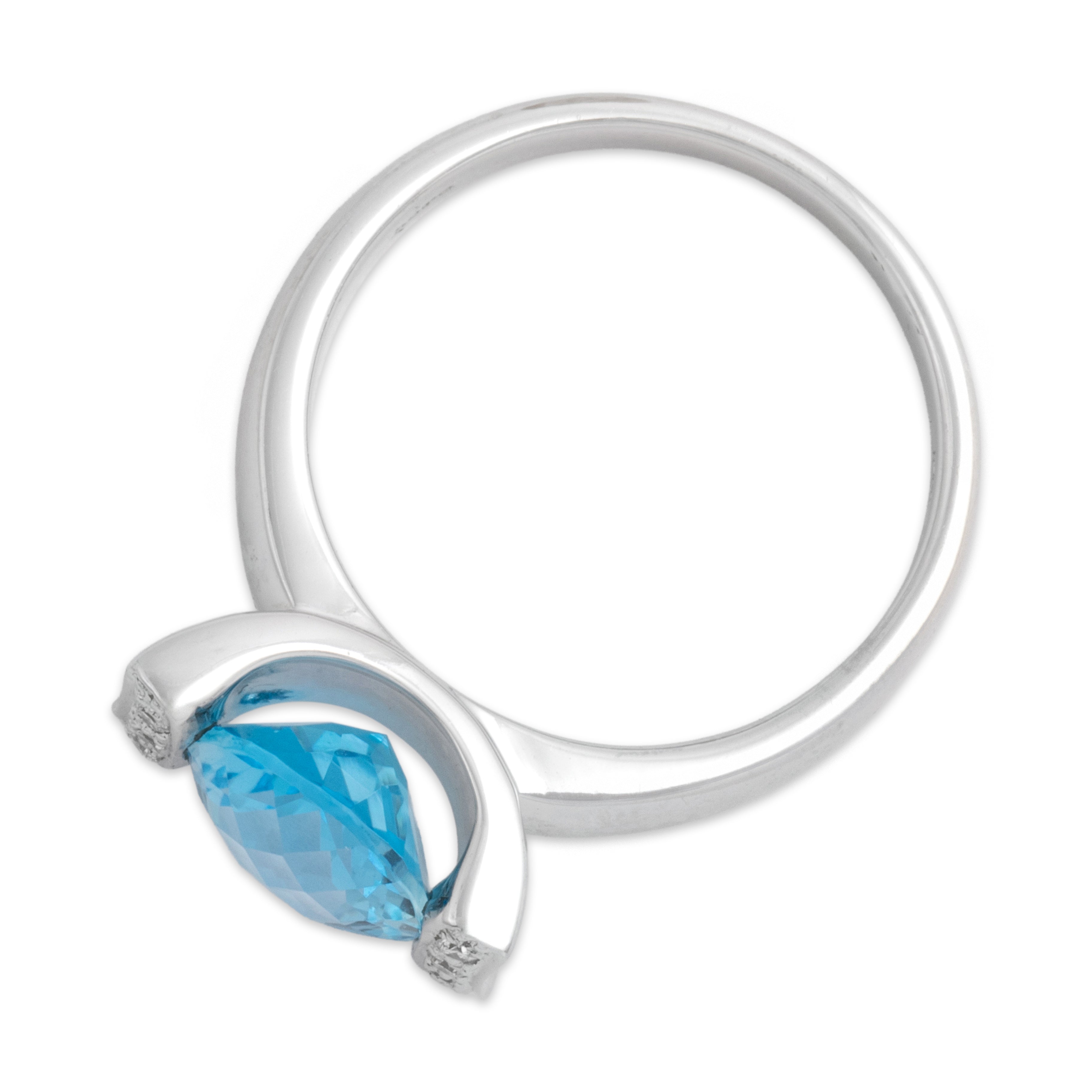 Vintage 14k White Gold 2.86ct Blue Topaz Diamond Chic Tension-Set Checkerboard Ring - Overall view
