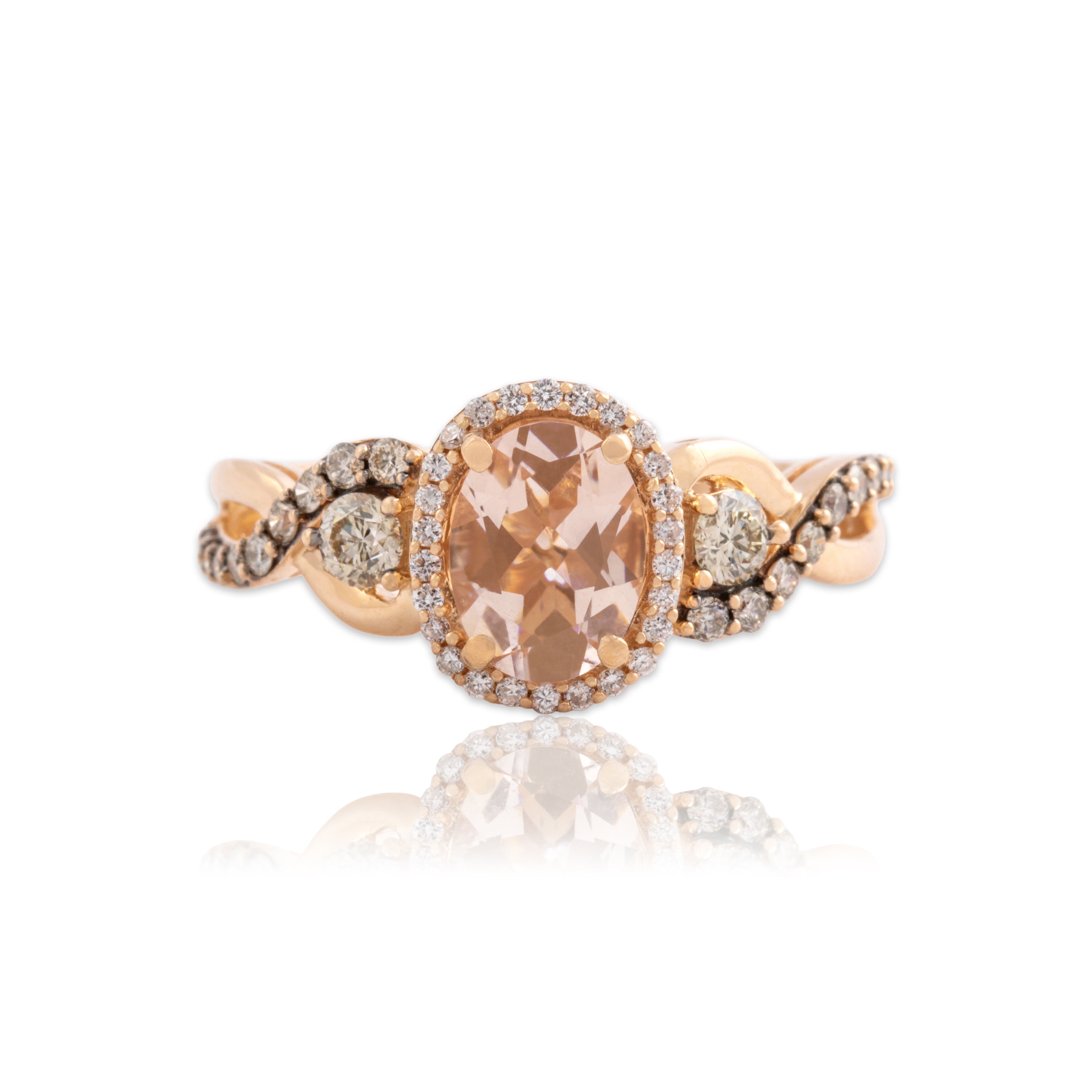 Estate 14k Rosy Yellow Gold .96ct Morganite Champagne & White Diamond Ring 7.00