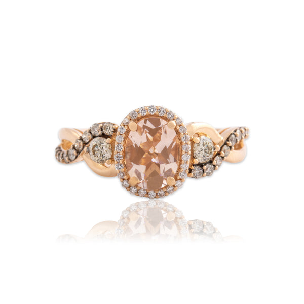 Estate 14k Rosy Yellow Gold .96ct Morganite Champagne & White Diamond Ring 7.00
