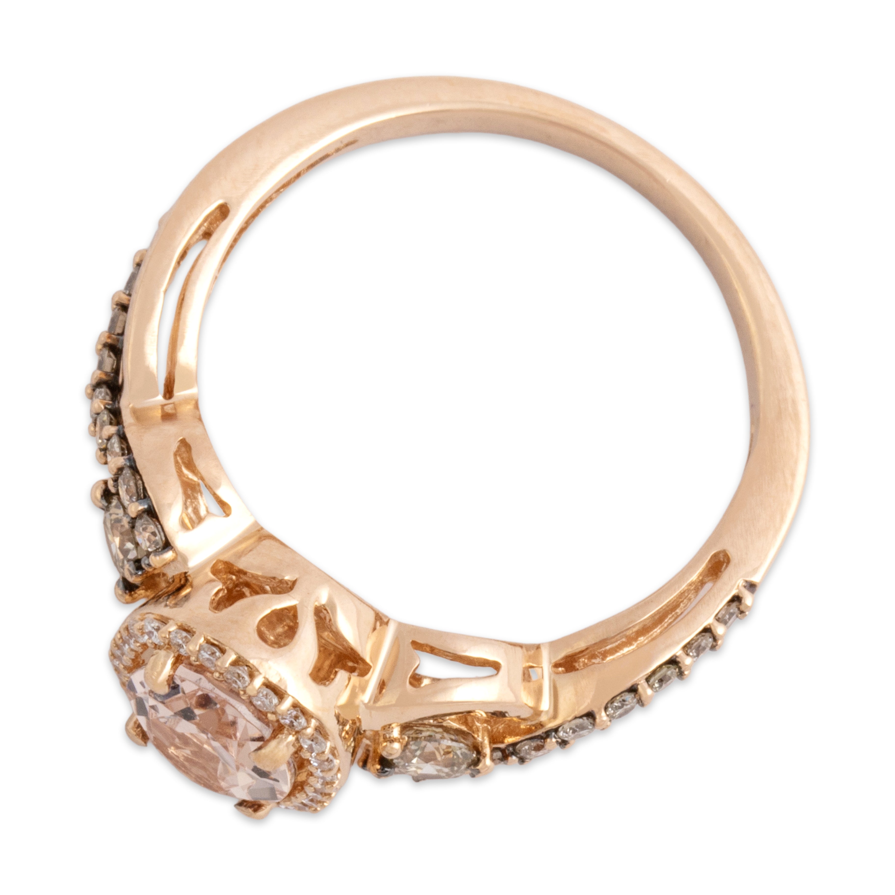 Estate 14k Rosy Yellow Gold .96ct Morganite Champagne Diamond Diamond Lovely Glittering Crossover Halo Ring - Overall view