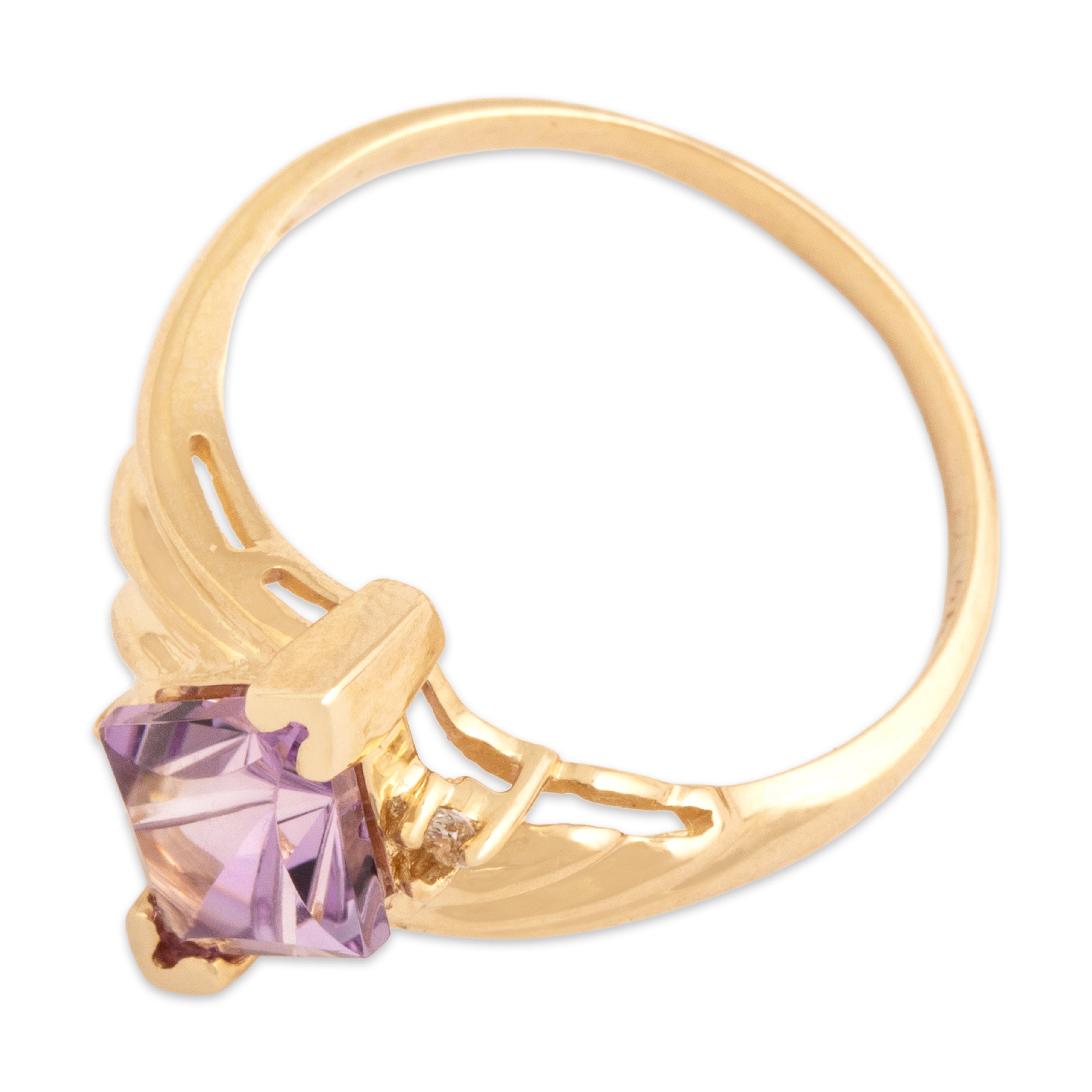 Vintage 14k Yellow Gold 1.49ct Amethyst Diamond Starry Fancy-Cut Ribbed Ring - Overall view