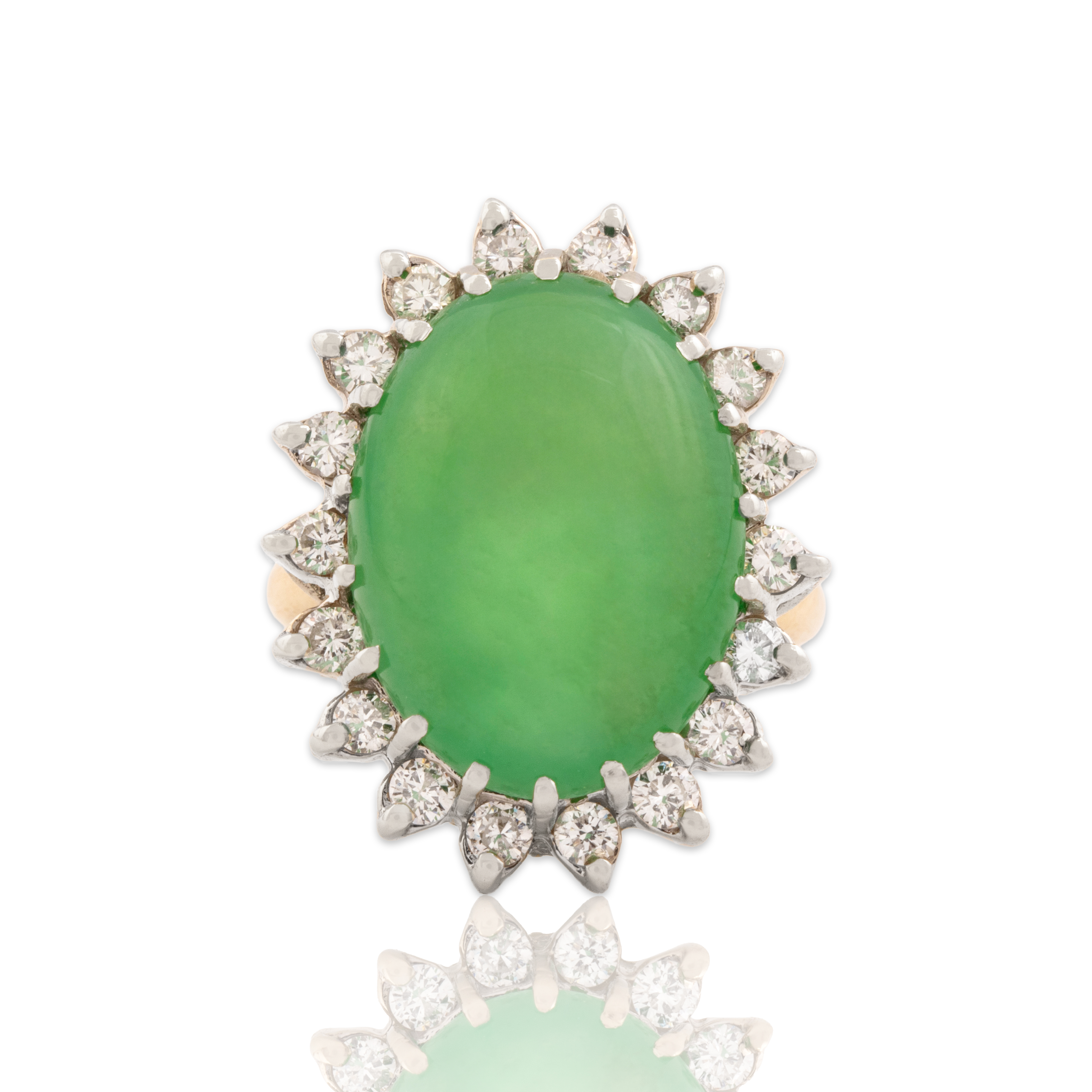Vintage Large 14k Yellow & White Gold 12.96ct Jade .6cttw Diamond Halo Ring 4.25