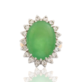 Vintage Large 14k Yellow & White Gold 12.96ct Jade .6cttw Diamond Halo Ring 4.25