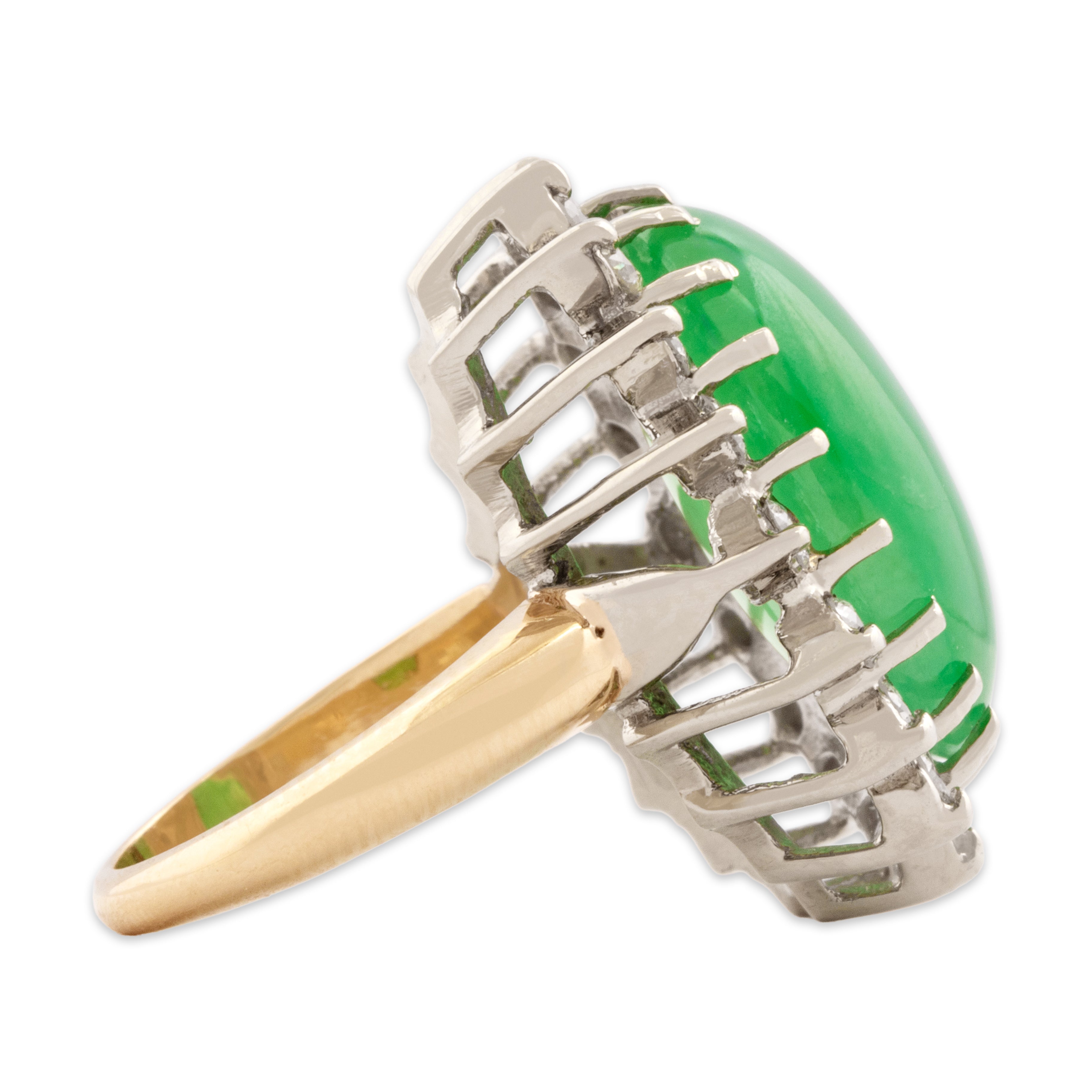 Vintage Large 14k Yellow & White Gold 12.96ct Jade .6cttw Diamond Halo Ring 4.25