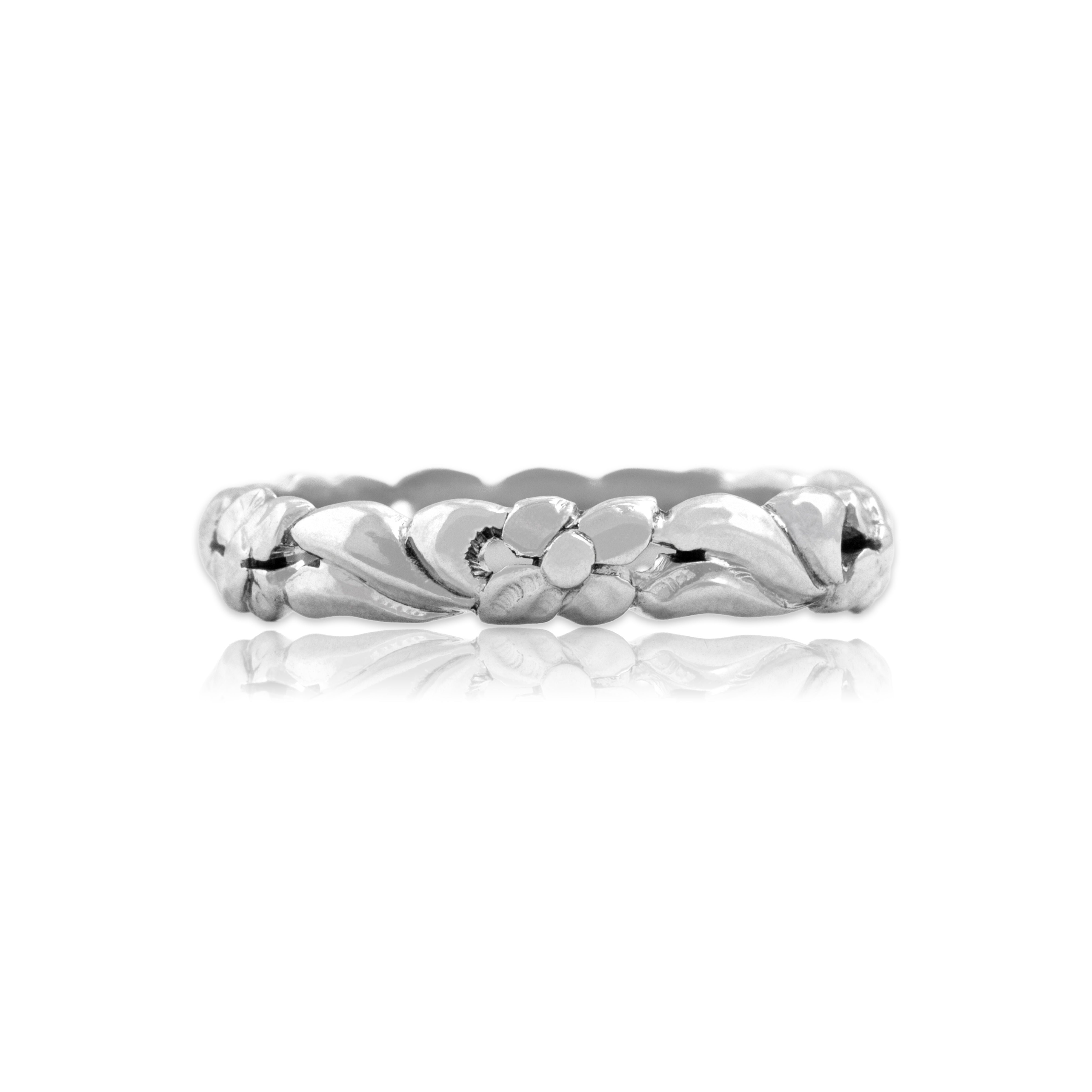Vintage 14k White Gold Incredible Carved Blossom Eternity Band Ring - Close-up view