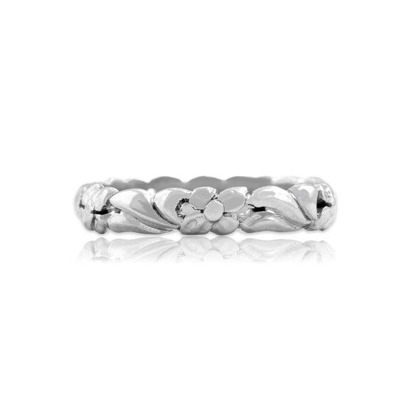 Vintage 14k White Gold Incredible Carved Blossom Eternity Band Ring 6.50