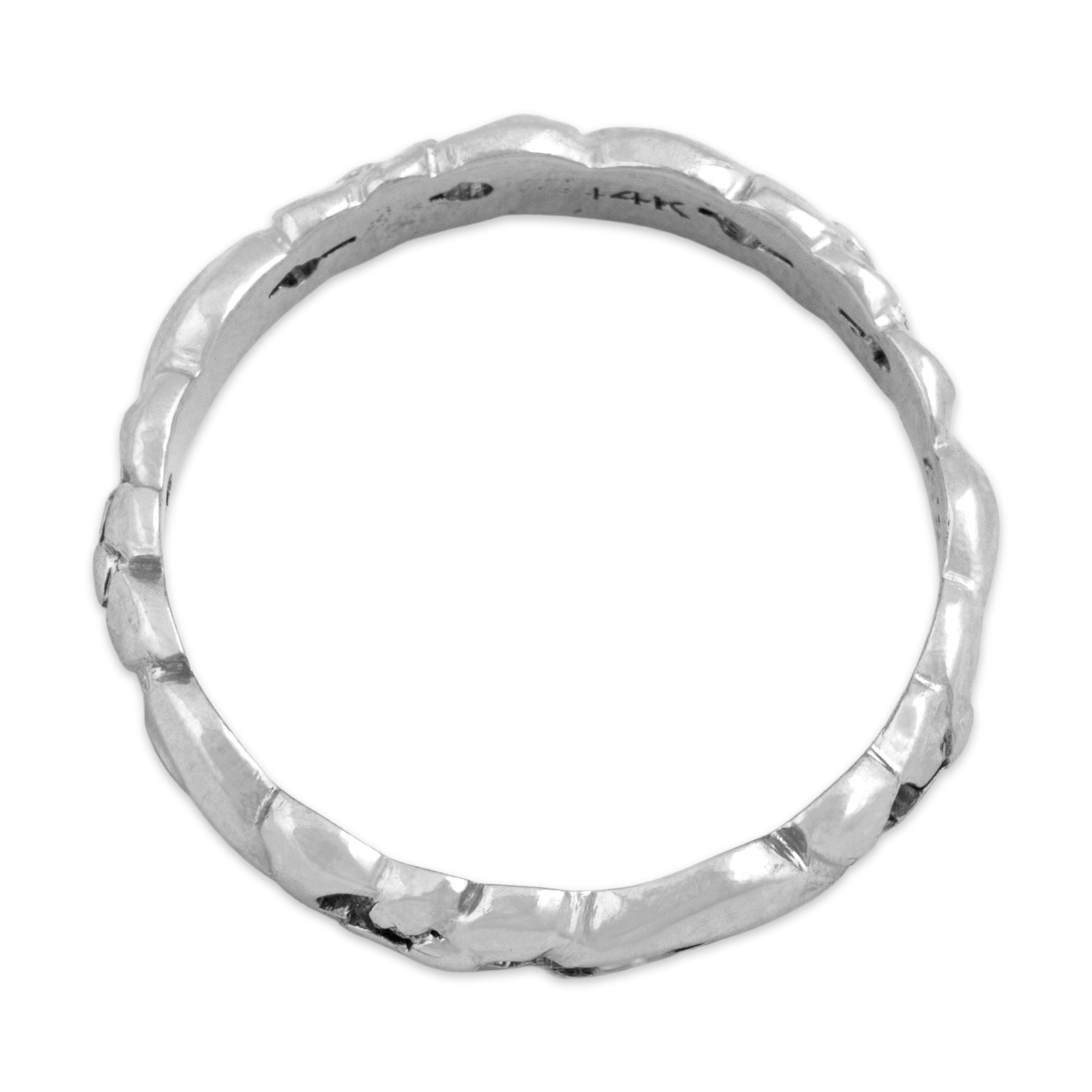 Vintage 14k White Gold Incredible Carved Blossom Eternity Band Ring - detail view #1