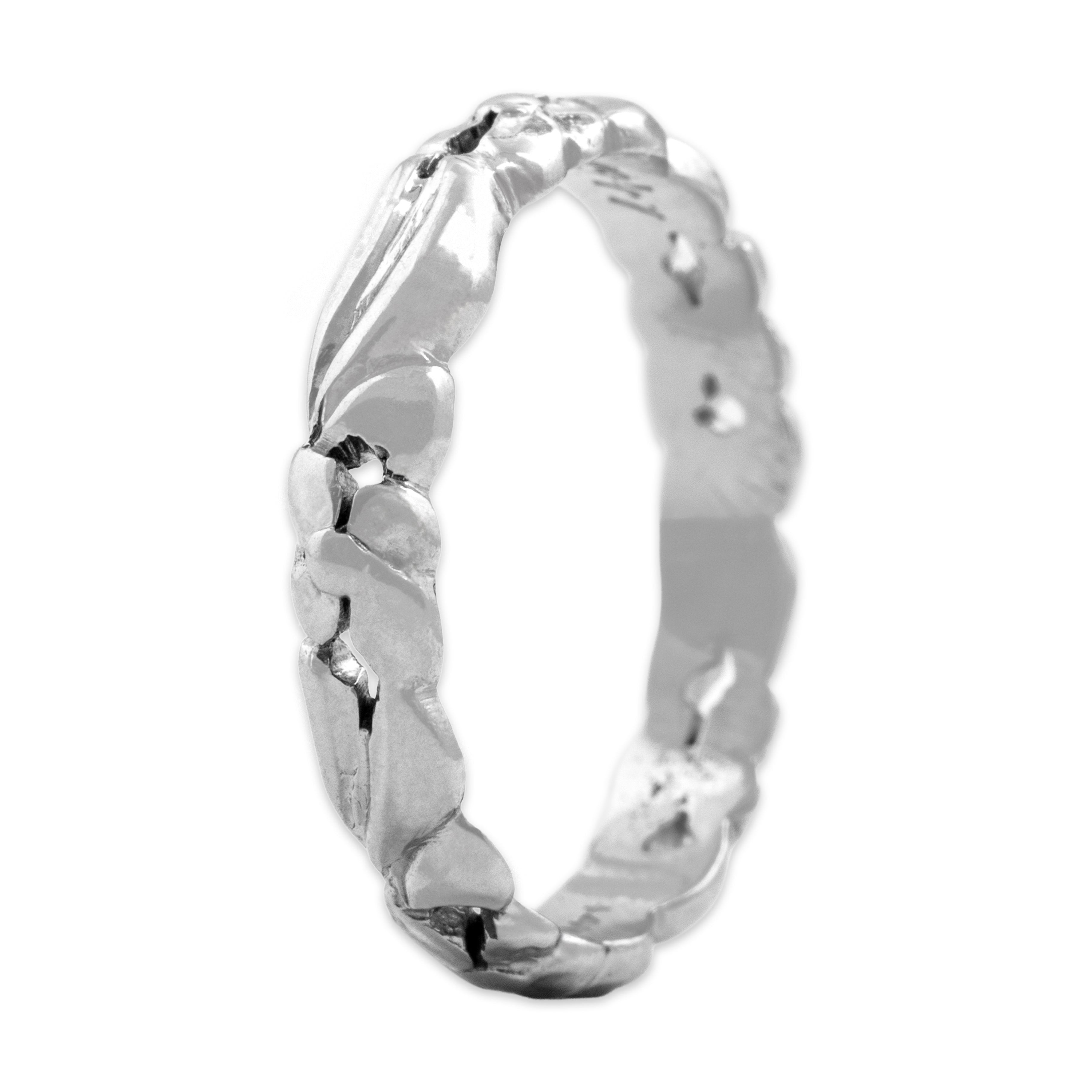Vintage 14k White Gold Incredible Carved Blossom Eternity Band Ring - Overall view