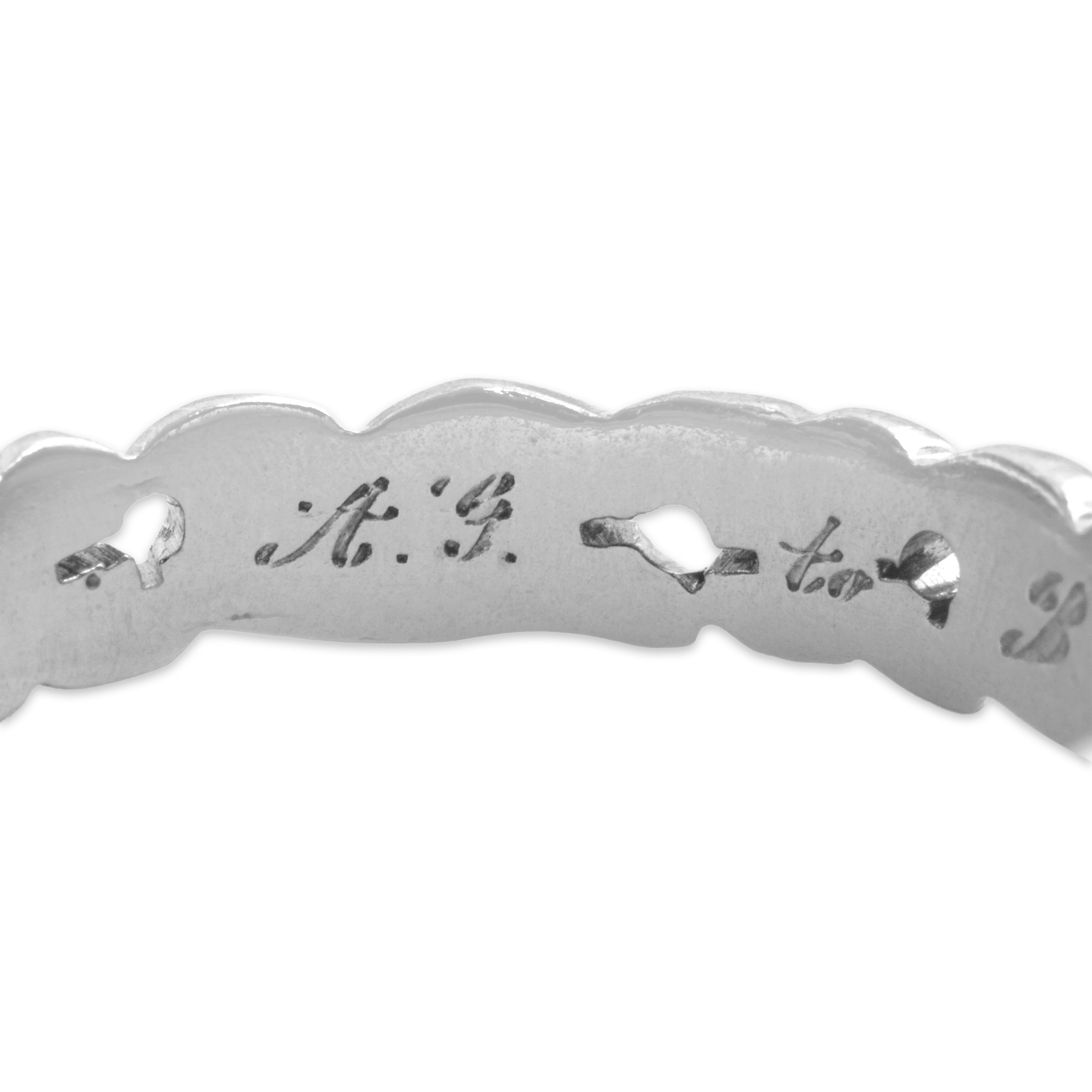 Vintage 14k White Gold Incredible Carved Blossom Eternity Band Ring - Hallmark view