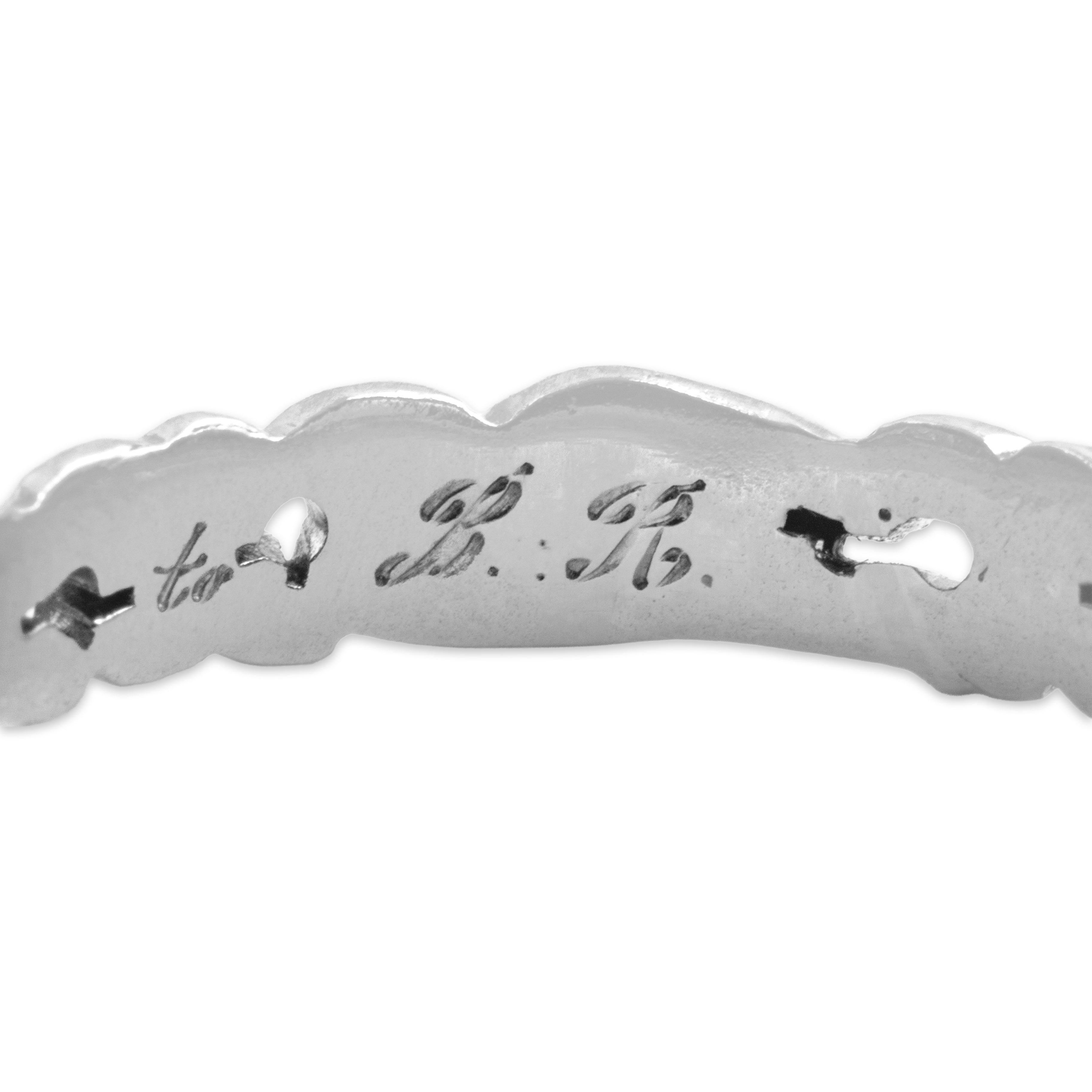 Vintage 14k White Gold Incredible Carved Blossom Eternity Band Ring - Hallmark view
