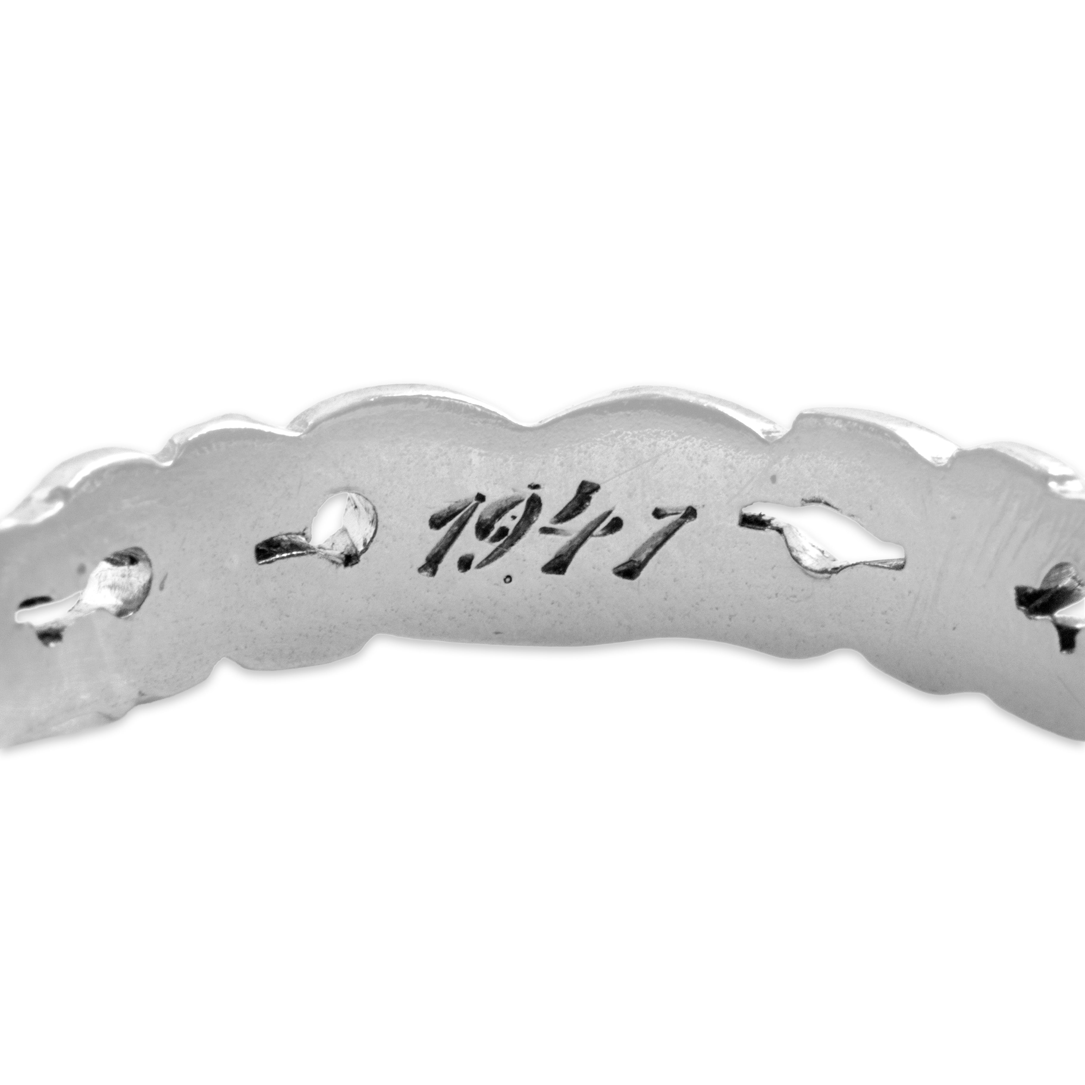 Vintage 14k White Gold Incredible Carved Blossom Eternity Band Ring - Hallmark view