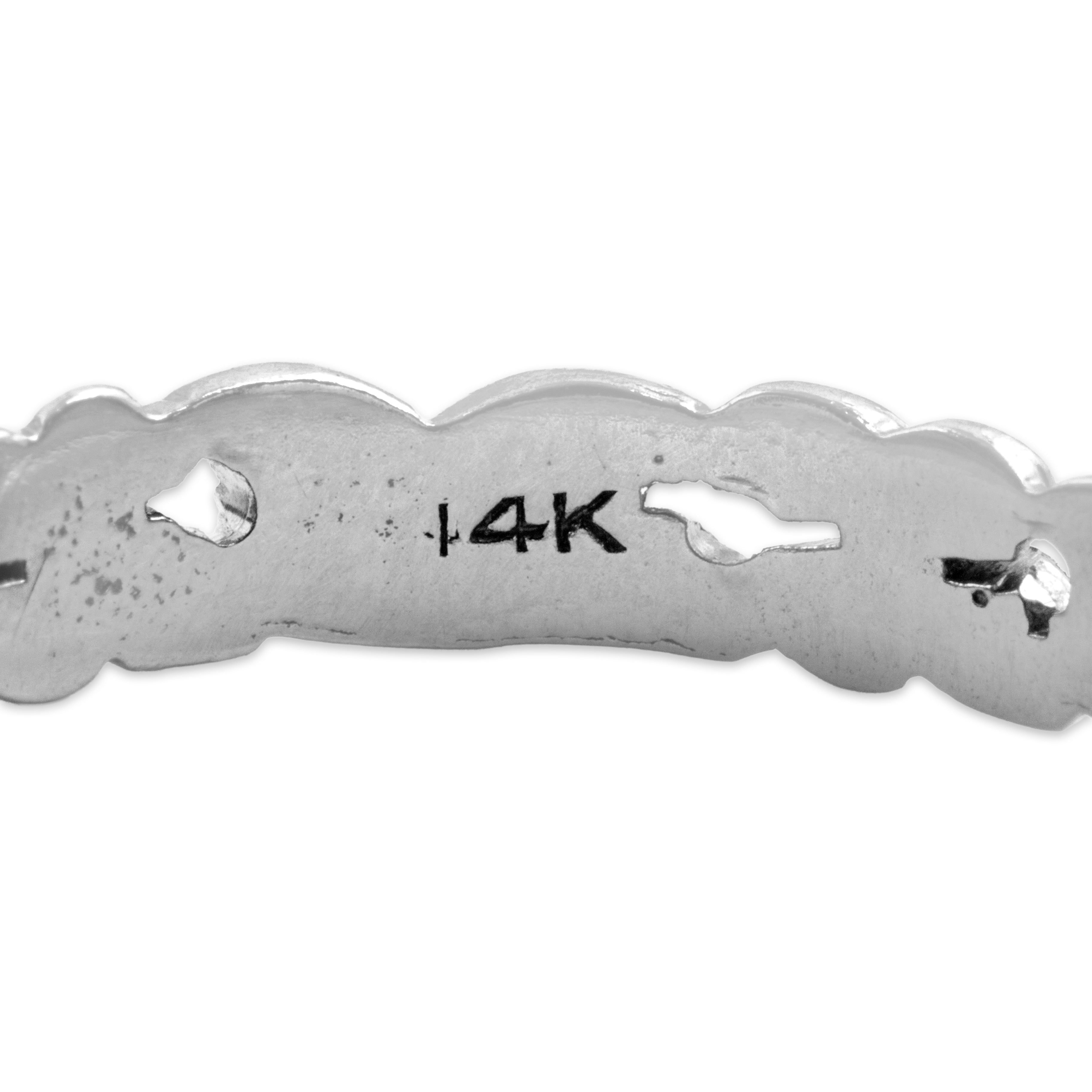 Vintage 14k White Gold Incredible Carved Blossom Eternity Band Ring - Hallmark view