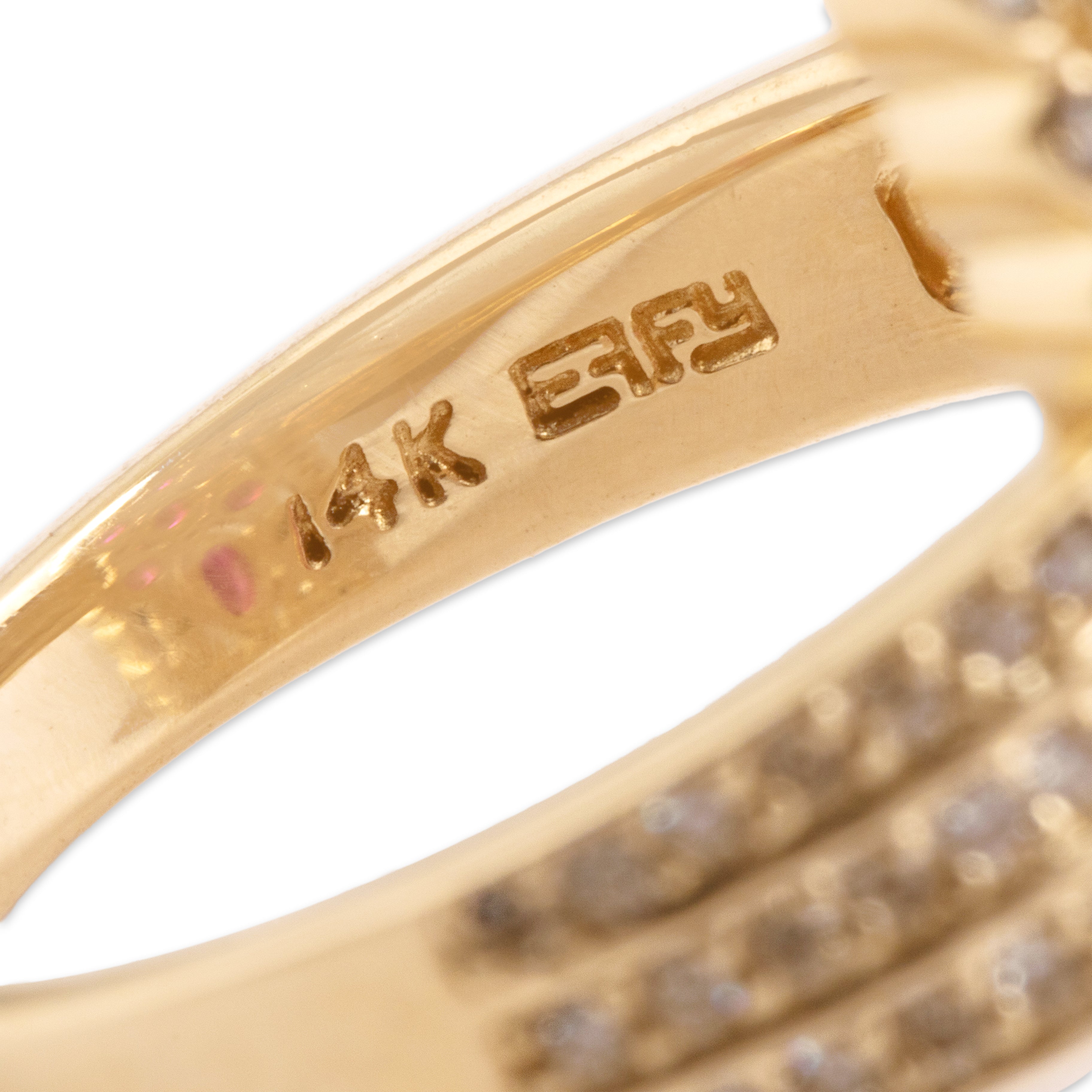 Vintage 14k Yellow Gold 1.26cttw Ruby Diamond Long Scalloped Bar Ring - Hallmark view