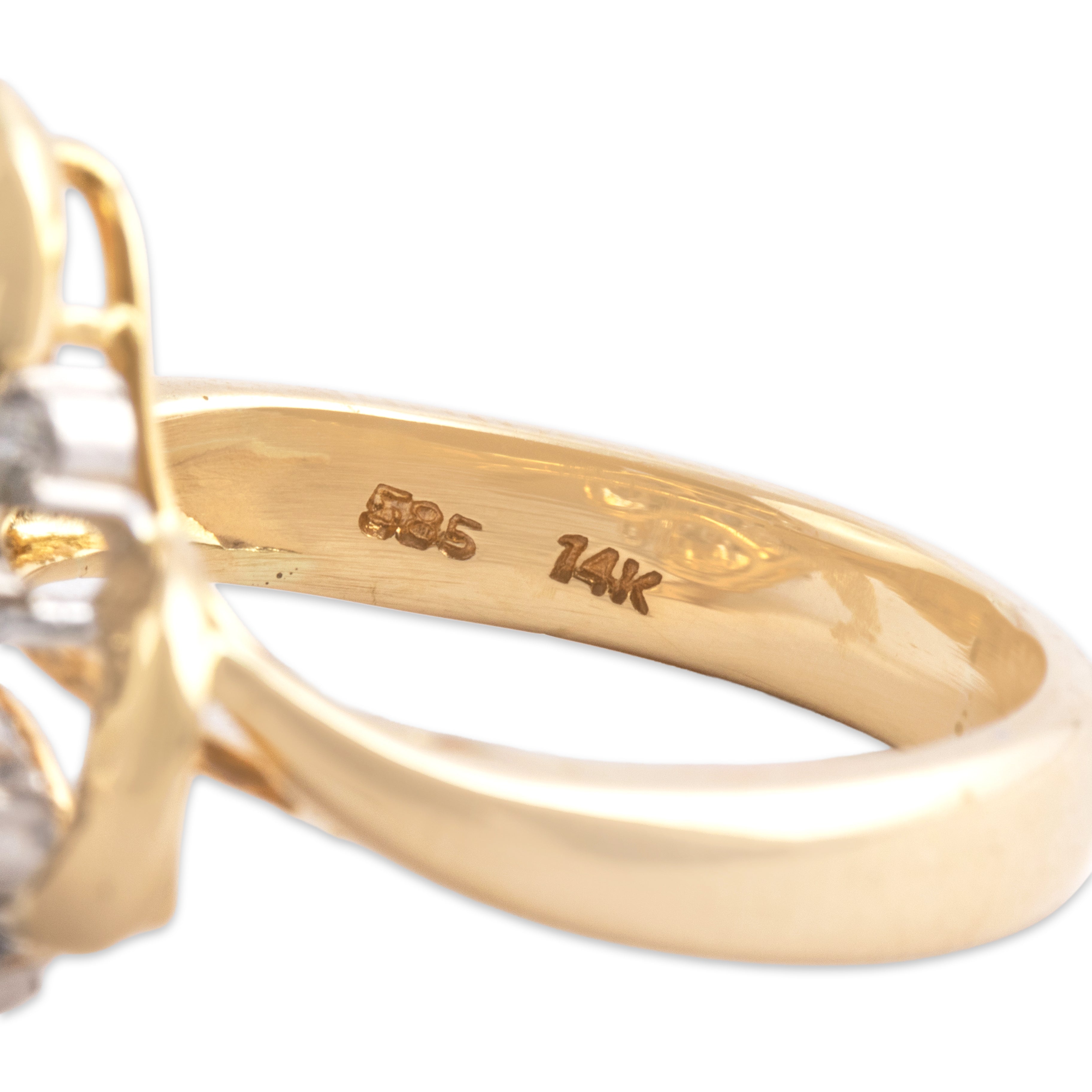 Vintage 14k Yellow & White Gold Blue Sapphire Diamond Swirling Stacked Cluster Ring - Hallmark view