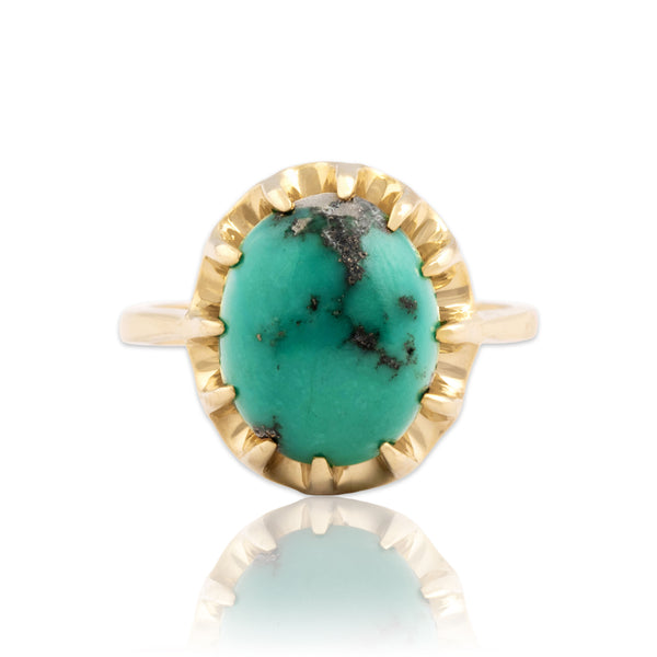 Vintage 14k Yellow Gold 4.18ct Turquoise Buttercup-Set Cabochon Ring 6.00