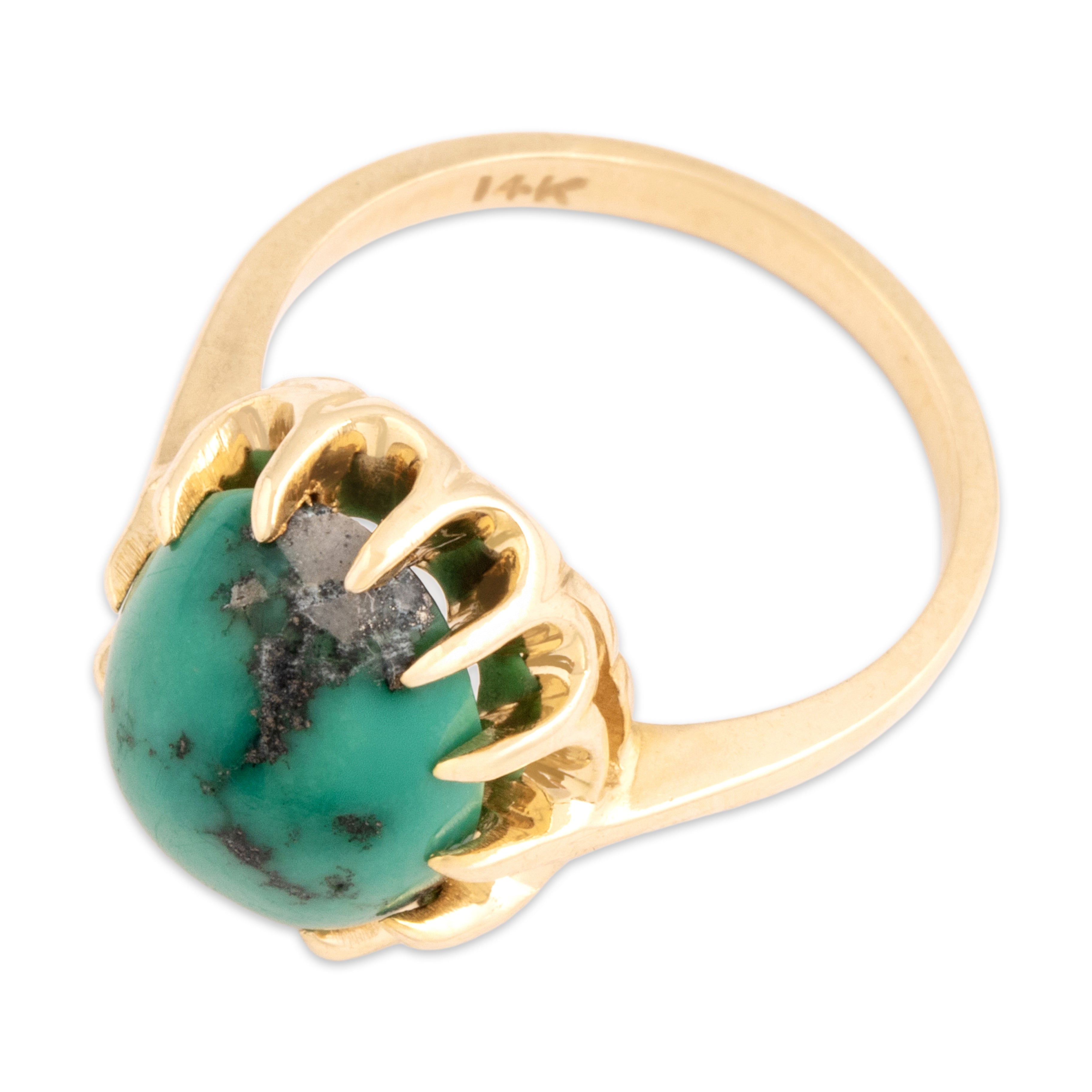 Vintage 14k Yellow Gold 4.18ct Turquoise Buttercup-Set Cabochon Ring 6.00