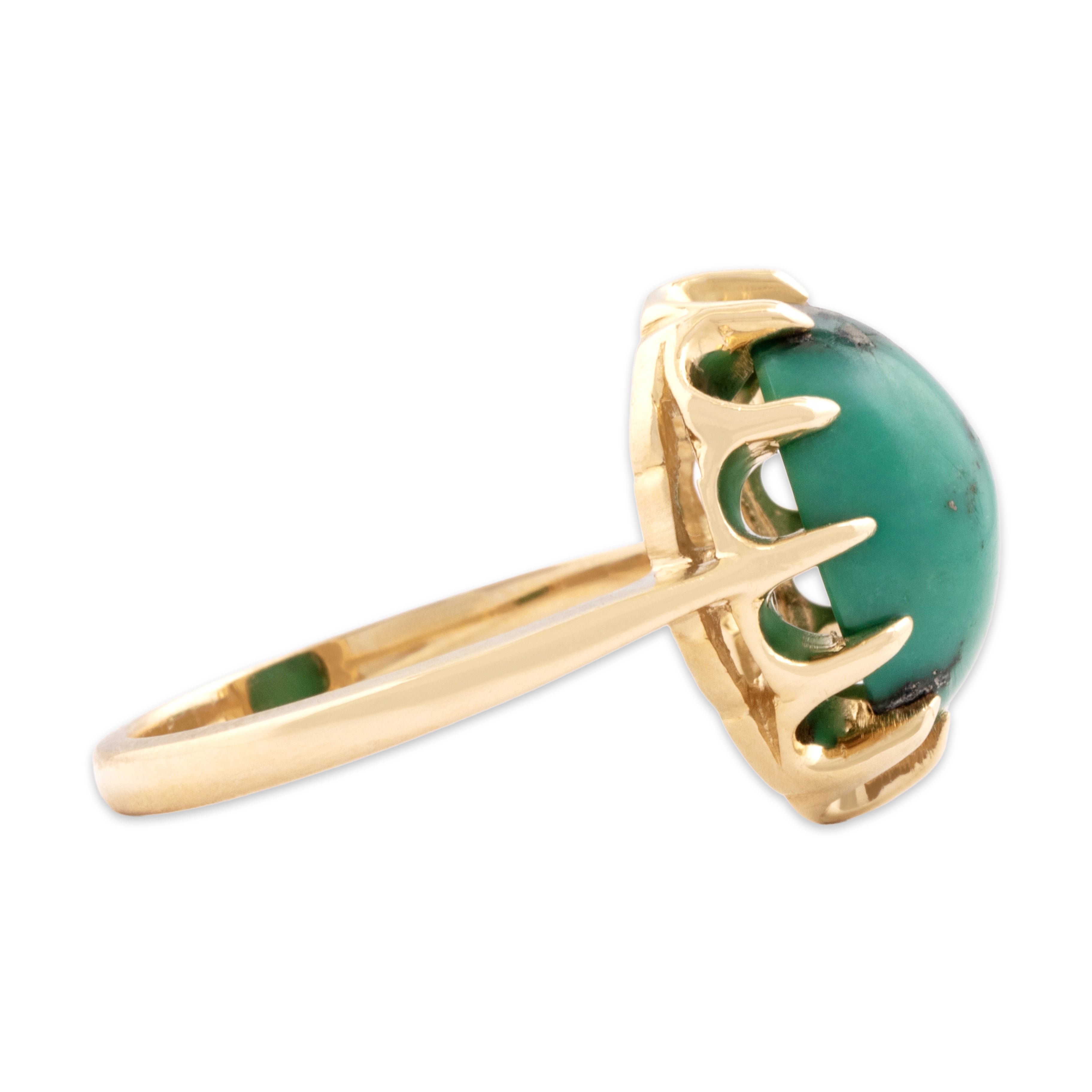 Vintage 14k Yellow Gold 4.18ct Turquoise Buttercup-Set Cabochon Ring - Side view