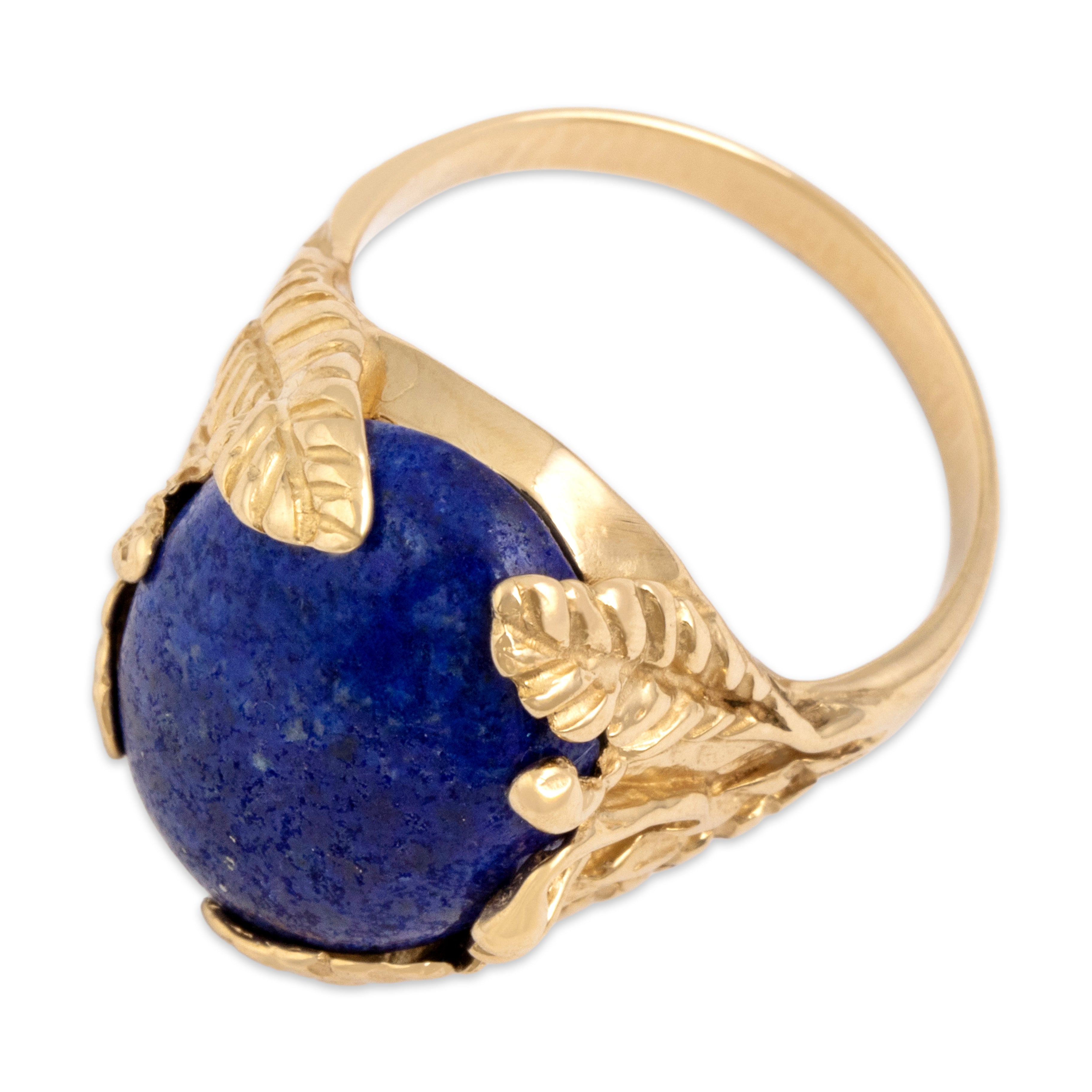 Vintage Large 14k Yellow Gold 7.59ct Lapis Lazuli Feathery Cabochon Ring 7.25