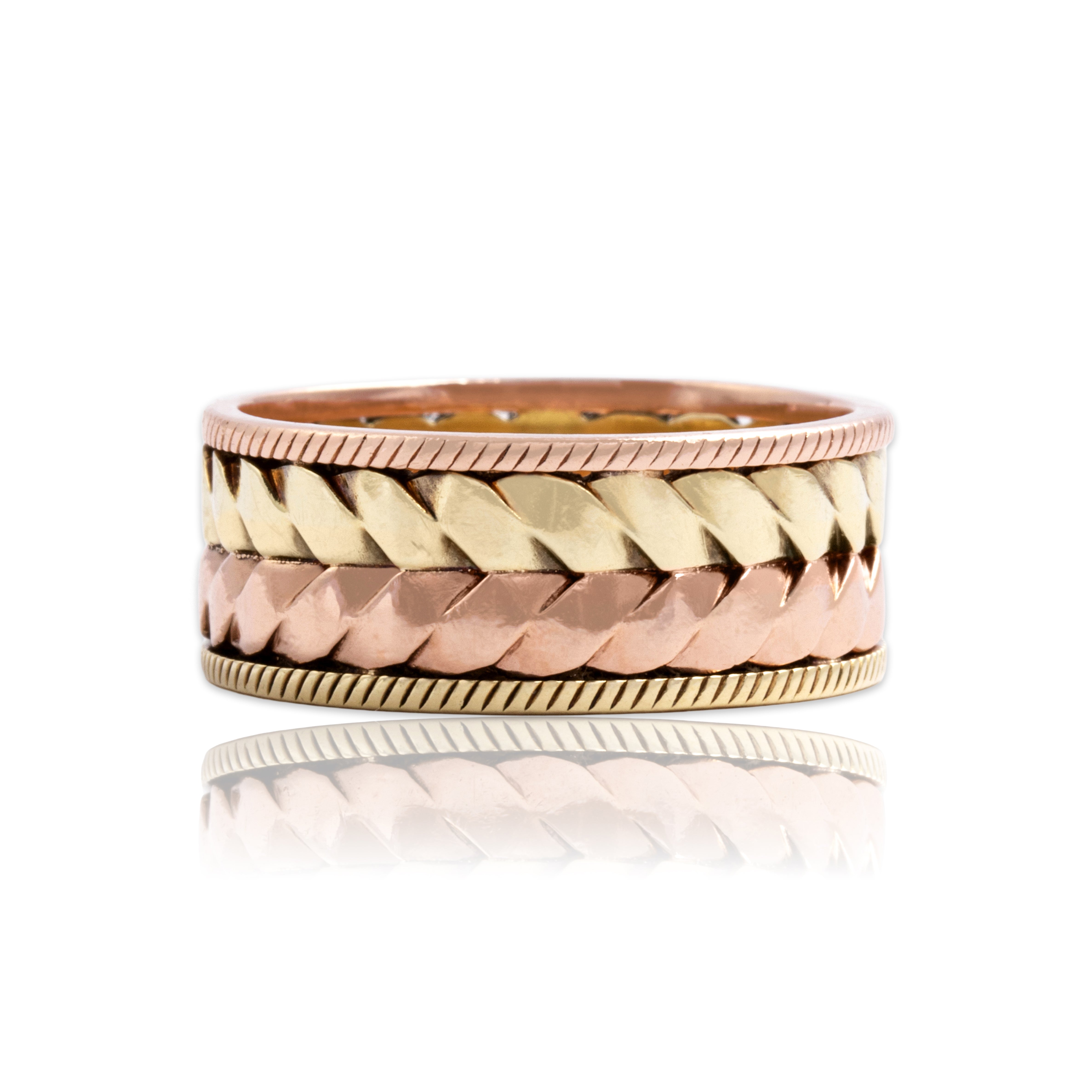 Antique 14k Yellow & Rose Gold Gleaming Braided Eternity Band Ring 6.75