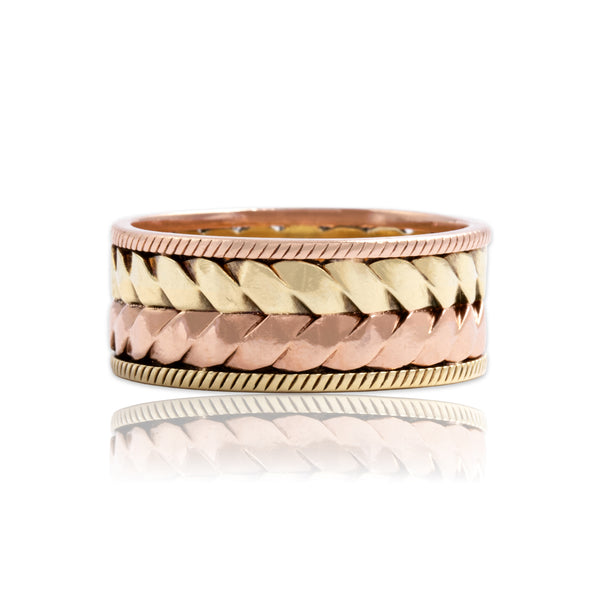 Antique 14k Yellow & Rose Gold Gleaming Braided Eternity Band Ring 6.75