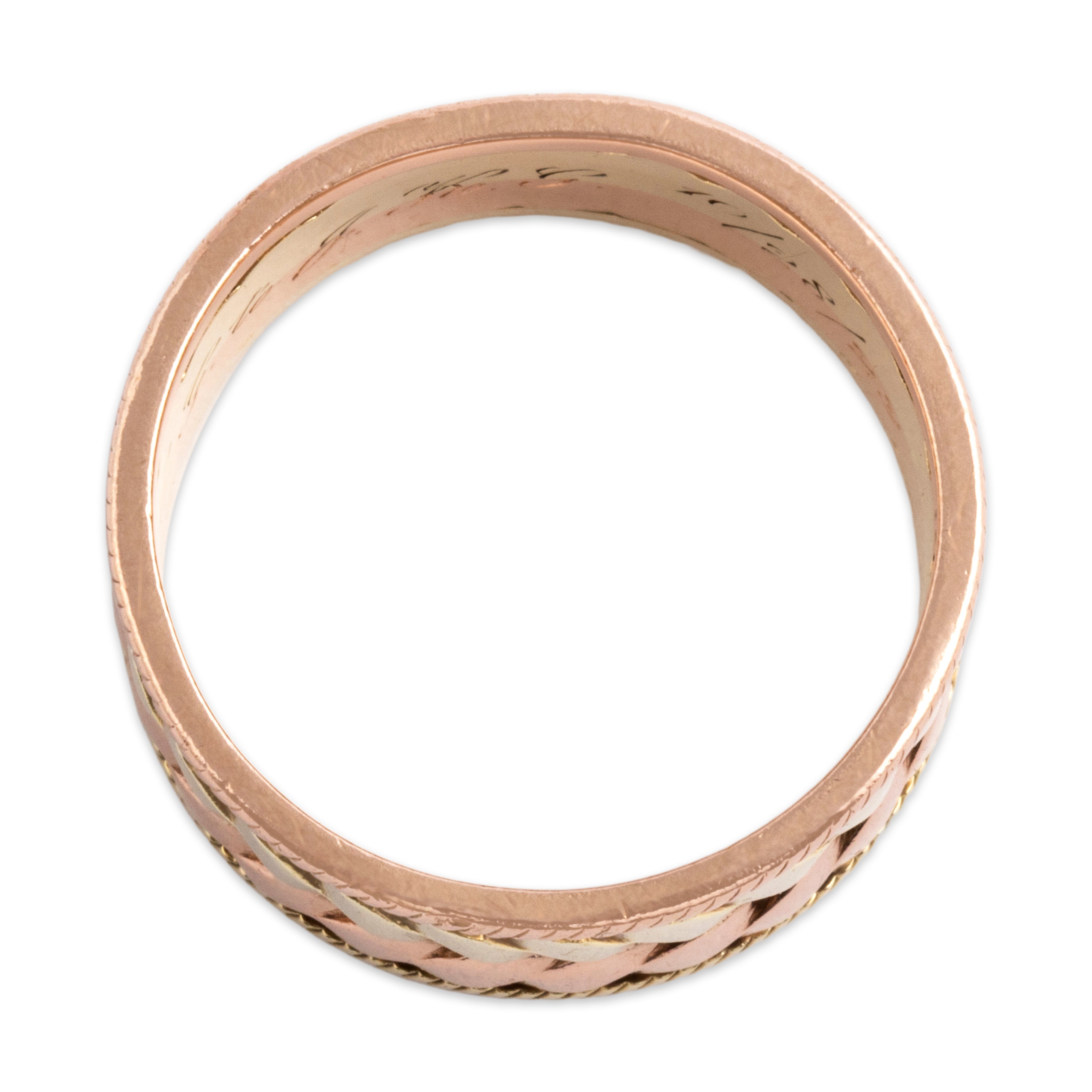 Antique 14k Yellow & Rose Gold Gleaming Braided Eternity Band Ring - detail view #1