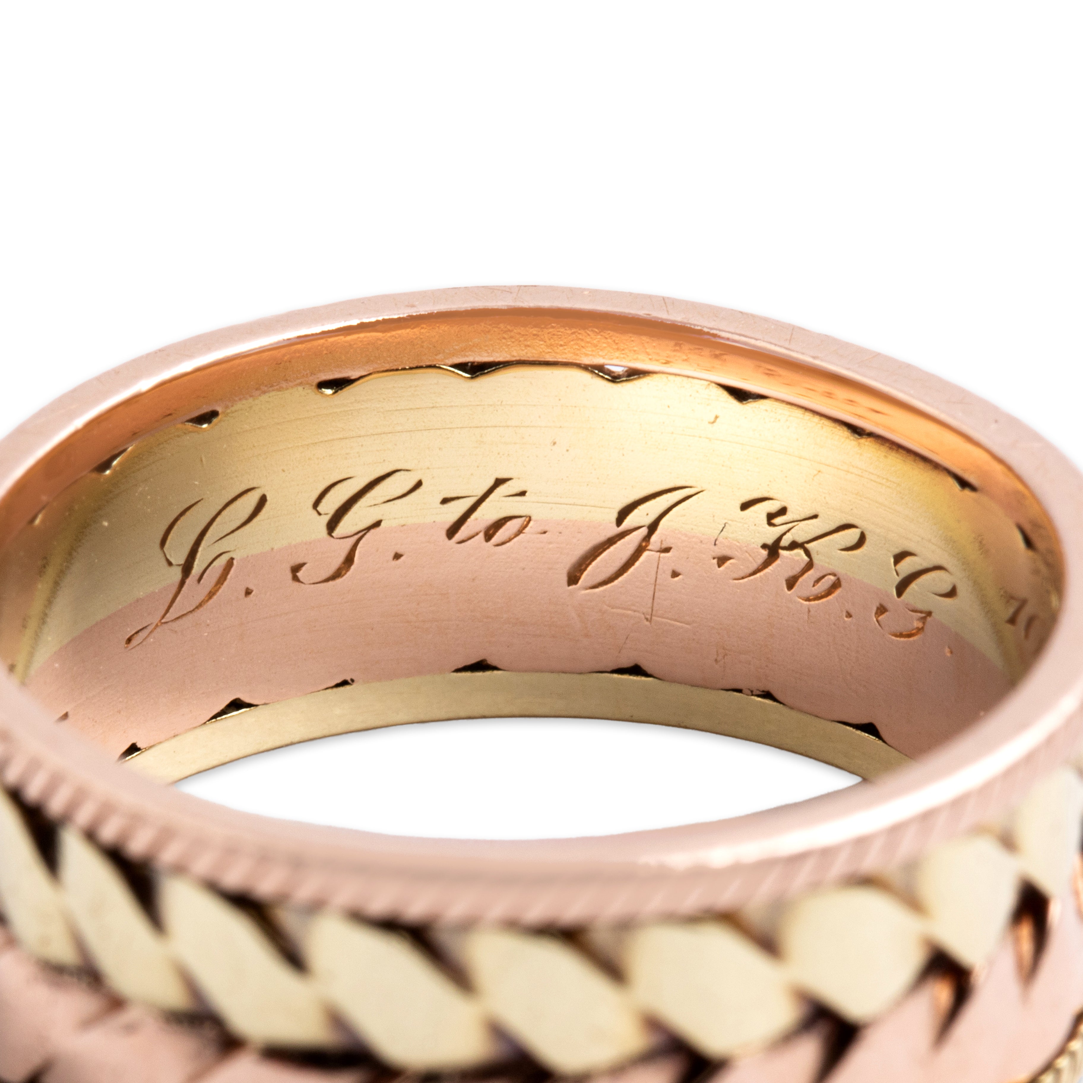 Antique 14k Yellow & Rose Gold Gleaming Braided Eternity Band Ring - Hallmark view