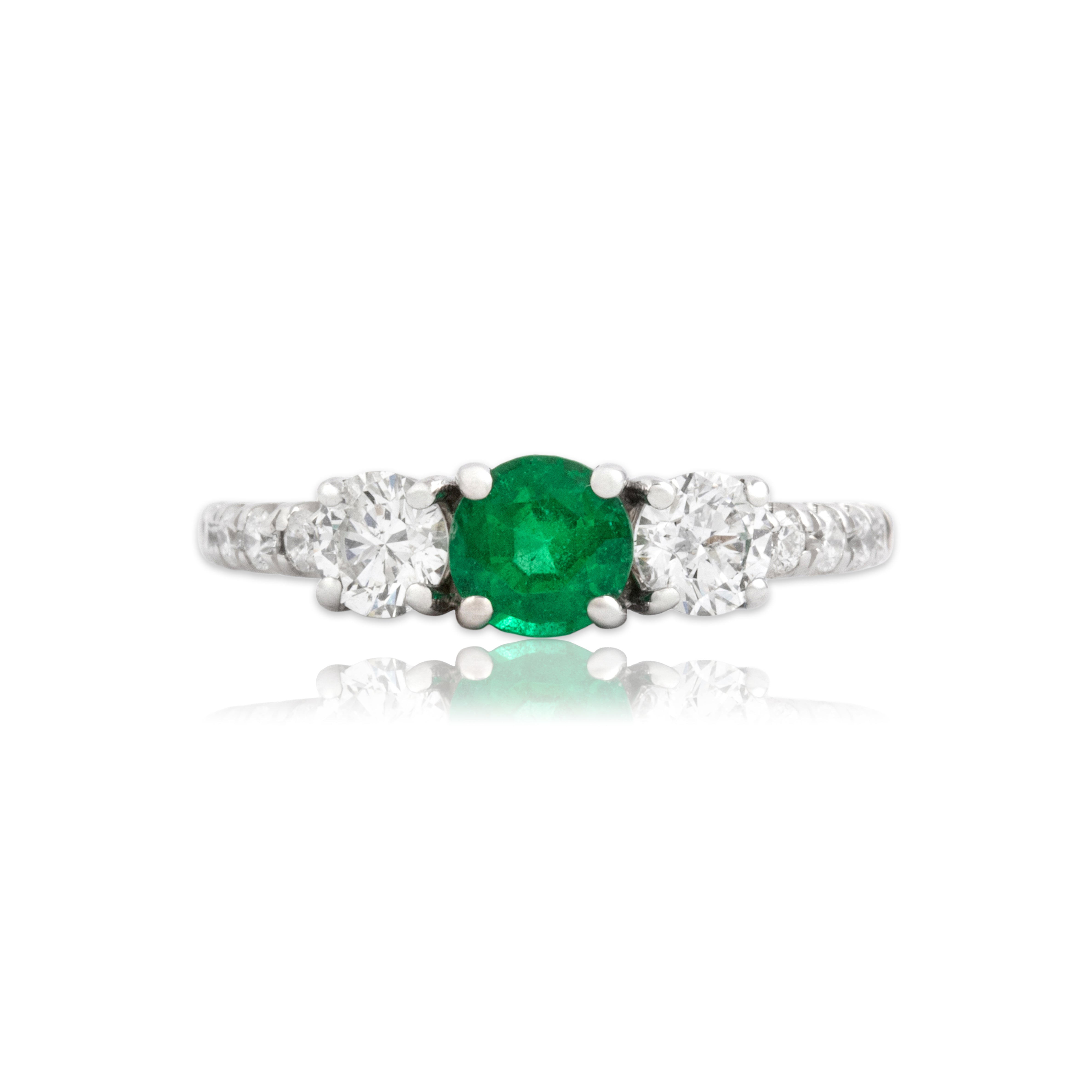 Vintage 14k White Gold Emerald .58cttw Diamond Glittering Superb Trio Ring 6.25