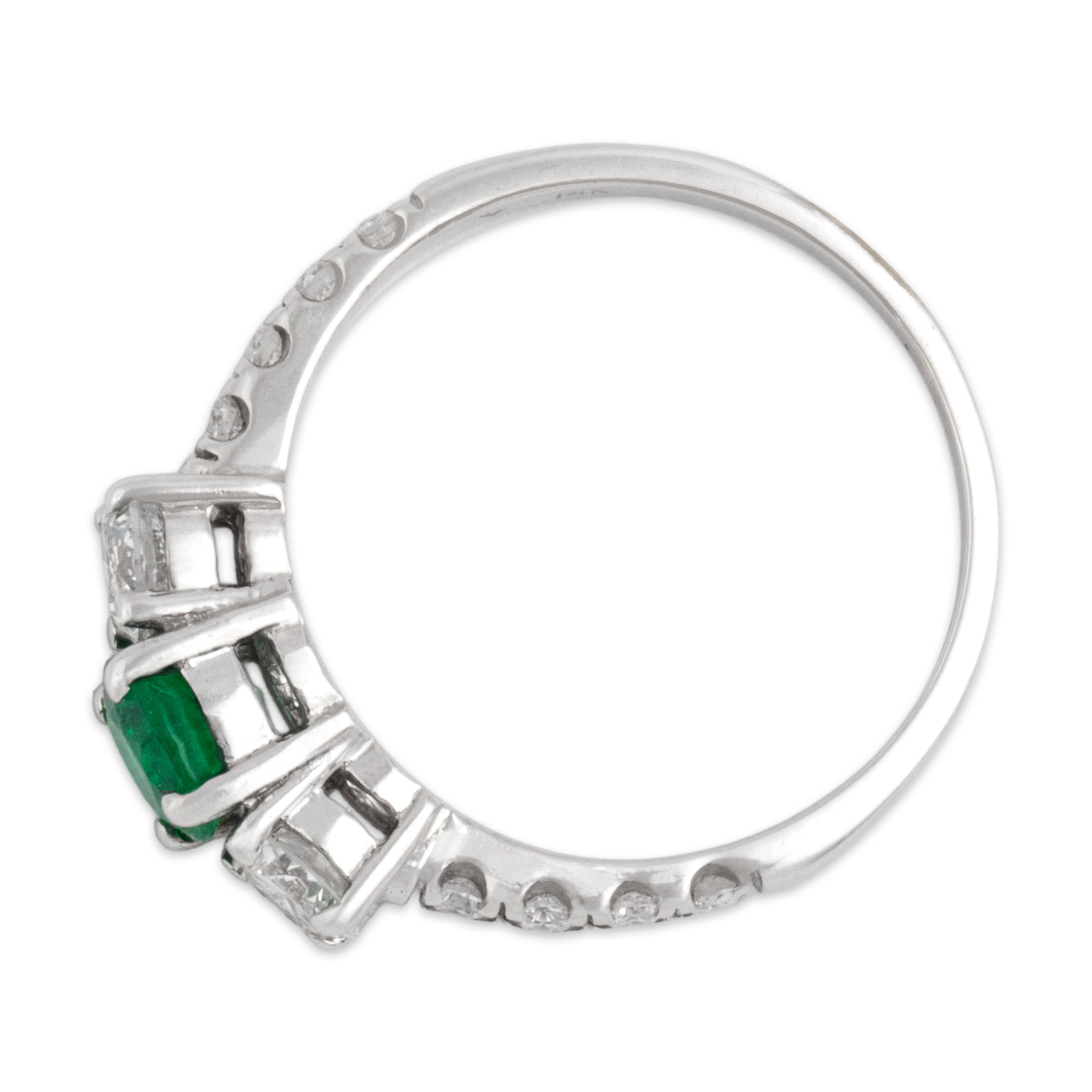 Vintage 14k White Gold Emerald .58cttw Diamond Glittering Superb Trio Ring 6.25