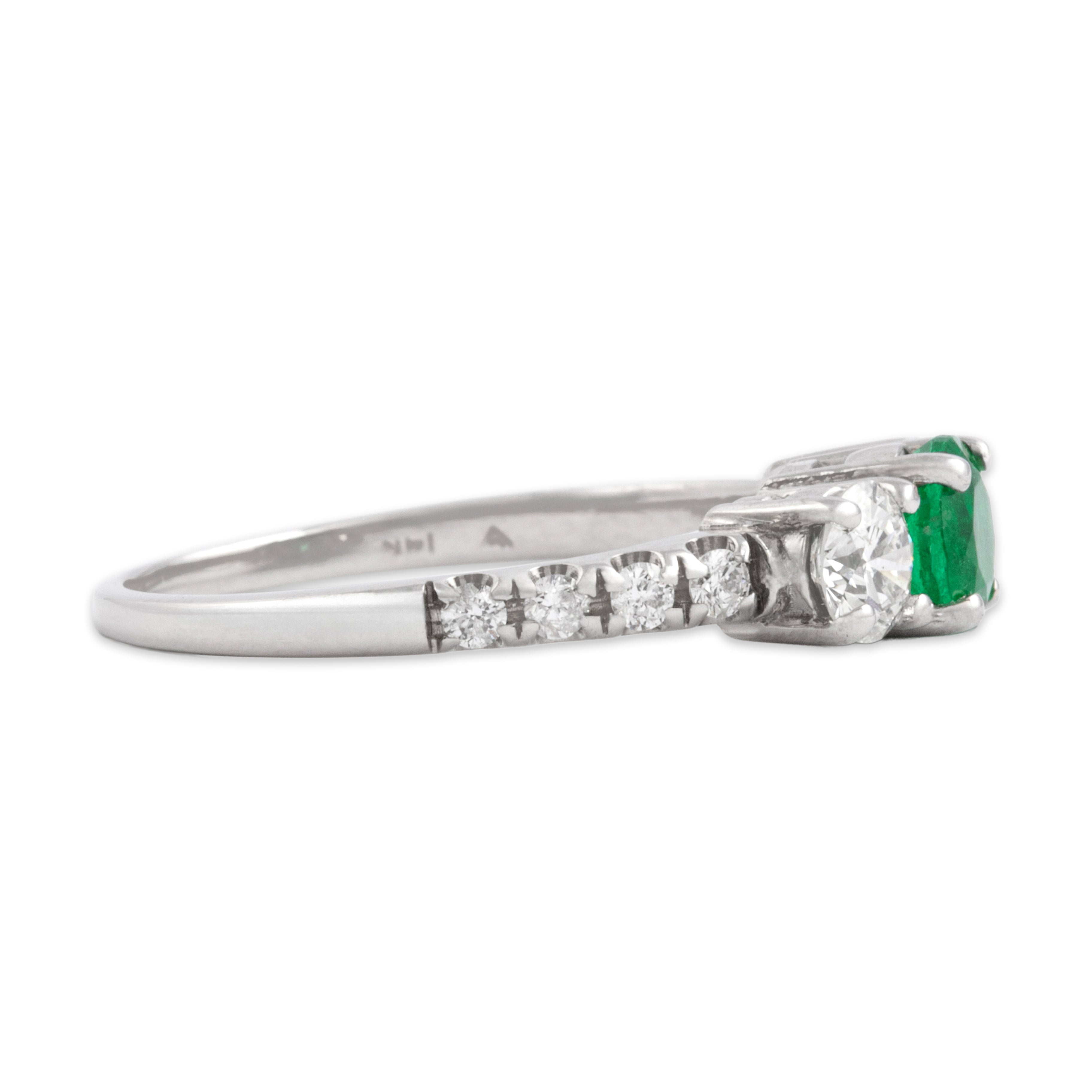 Vintage 14k White Gold Emerald .58cttw Diamond Glittering Superb Trio Ring 6.25