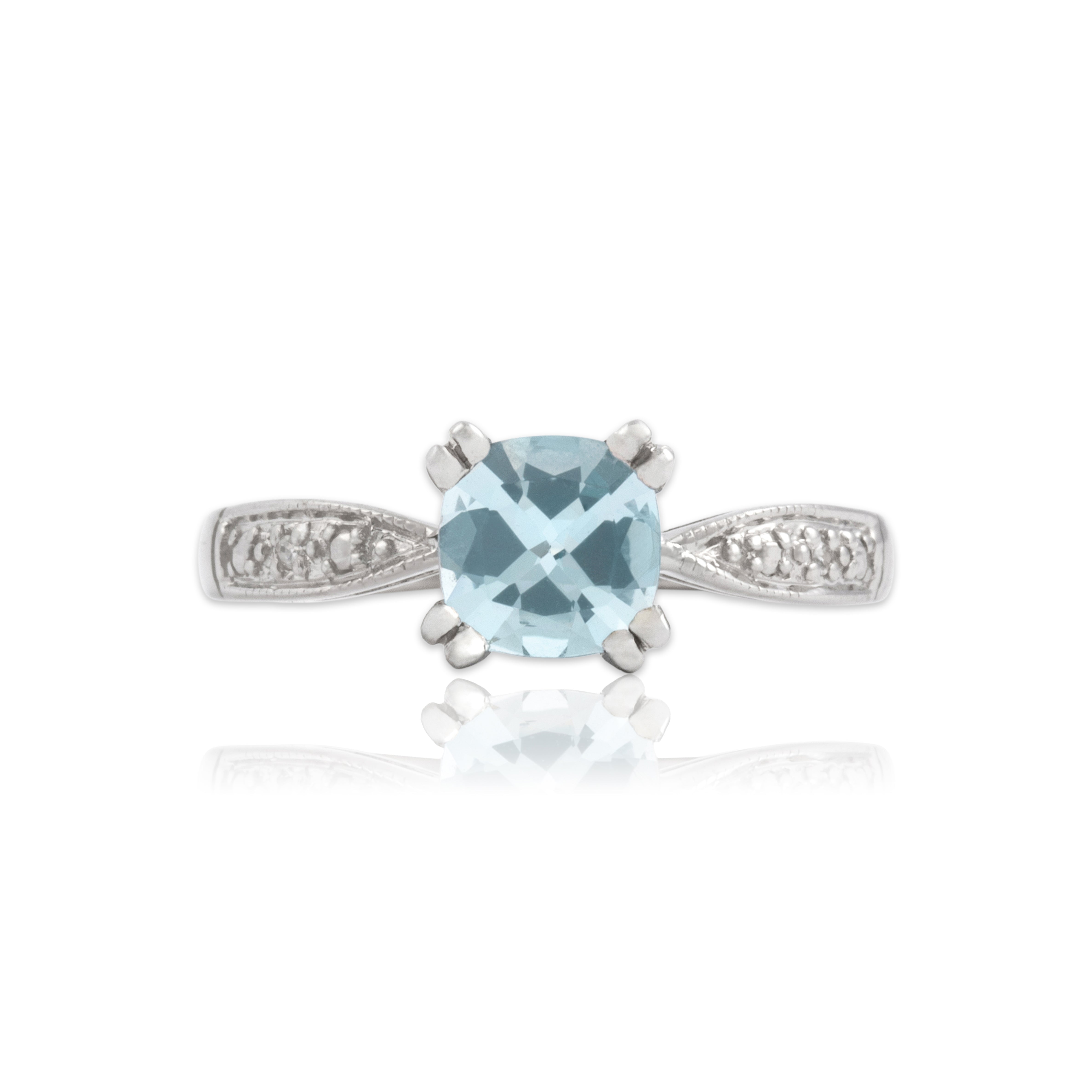 Vintage 14k White Gold .83ct Aquamarine Diamond Lovely Square Cushion Ring 6.75